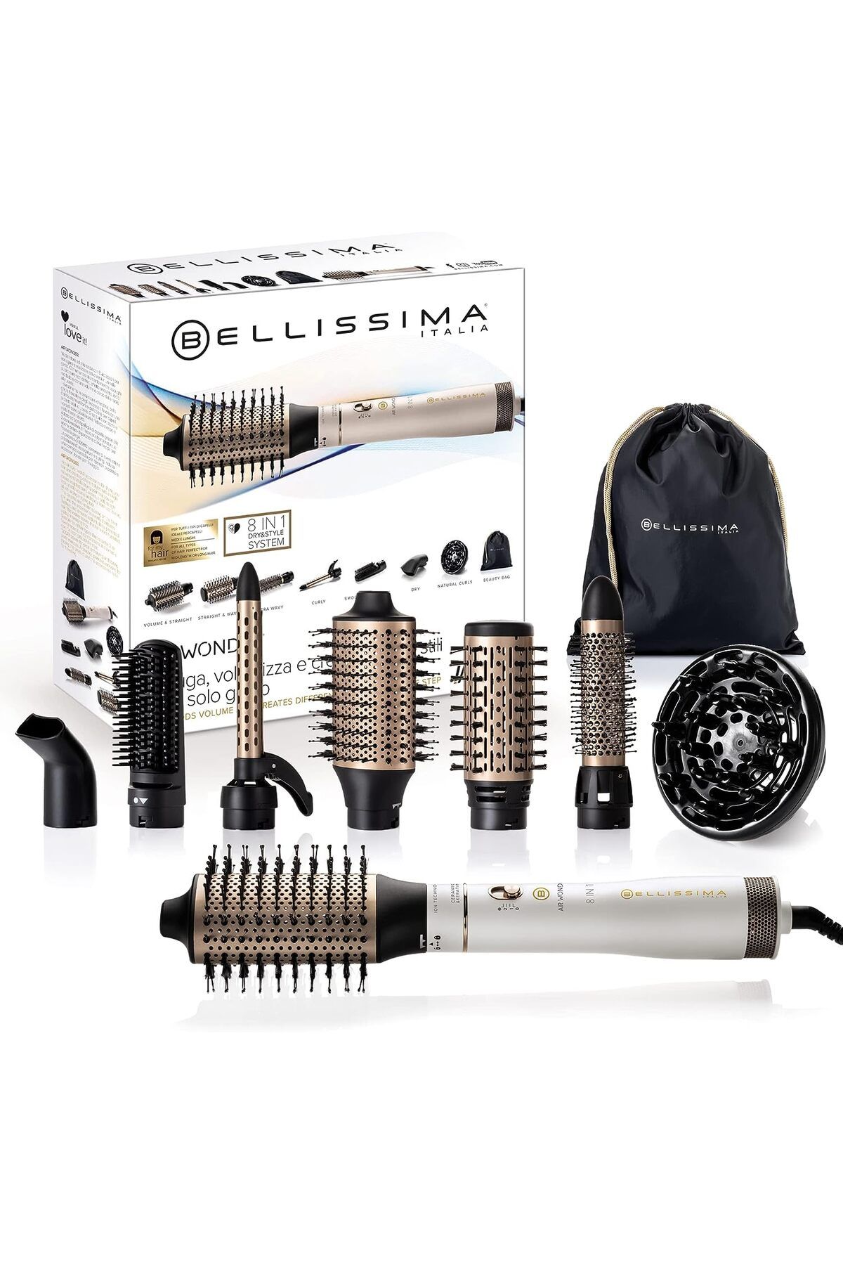 Bellissima Sıcak Hava Fırçası, İyon Teknolojisi, Seramik ve Keratin Kaplamalı, Kurutma ve Hacim Kazandırma
