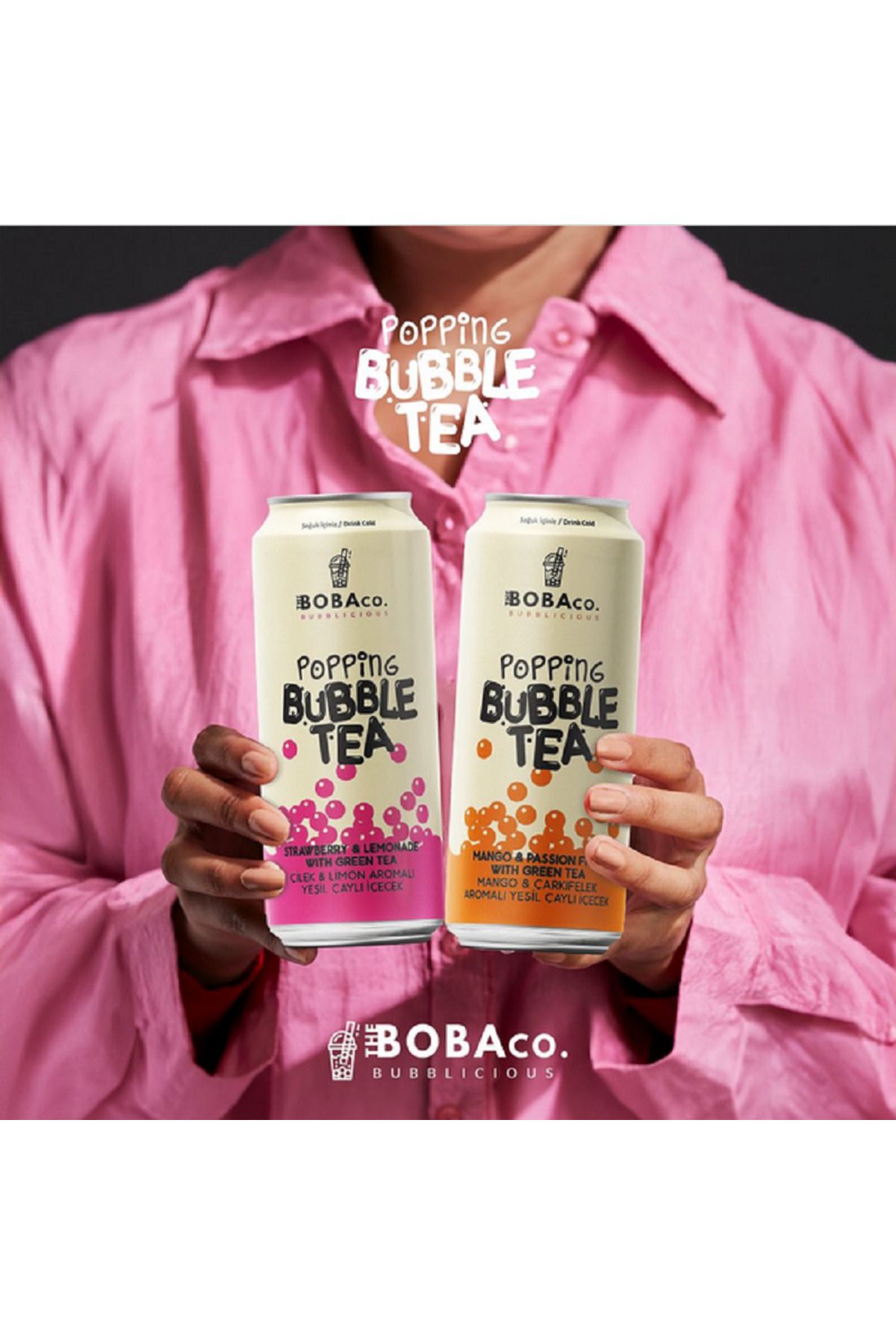 TheBobaCo. Bubblicious Popping Bubble Tea - Mango ve Çarkıfelek Aromalı Yeşil Çaylı İçecek 2'li Set