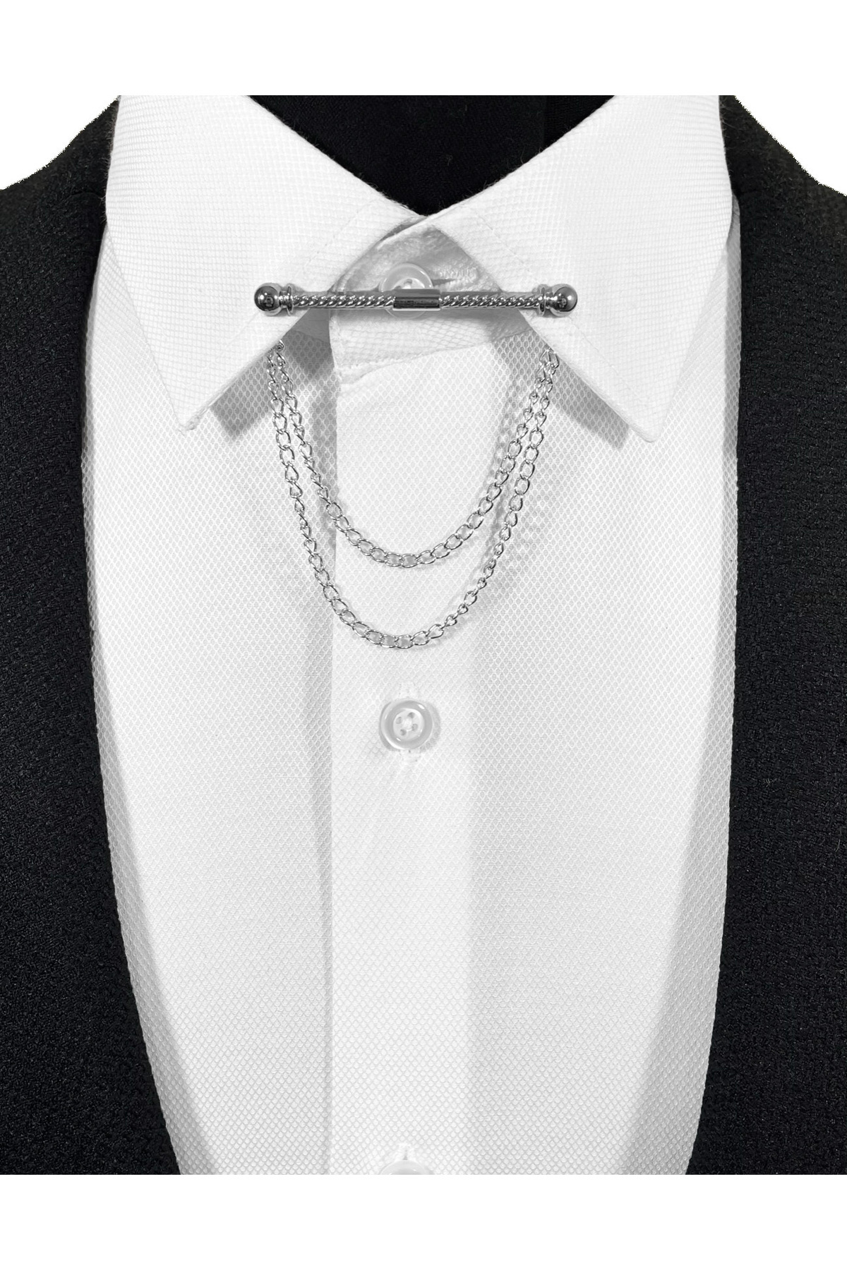  سنجاق/زنجیر یقه پیچ خورده نقره‌ای خاکستری مناسب برای هر پیراهنی با گیره