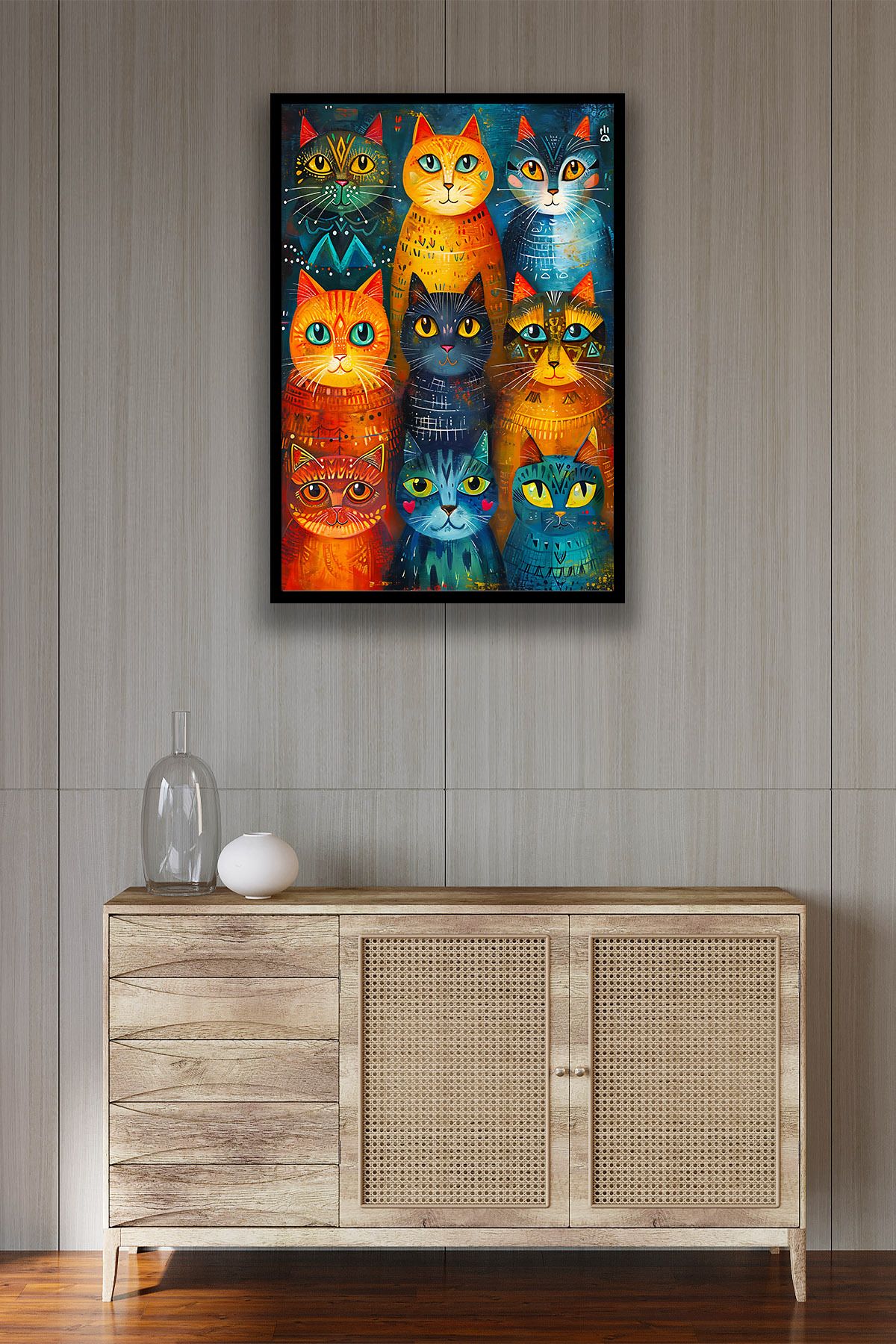 Nod Pictură Elegantă De Pisici Din Lemn - Model De Ilustrație Pentru Decorarea Casei Pentru Sufragerie, Hol Și Birou - 20 x 30
