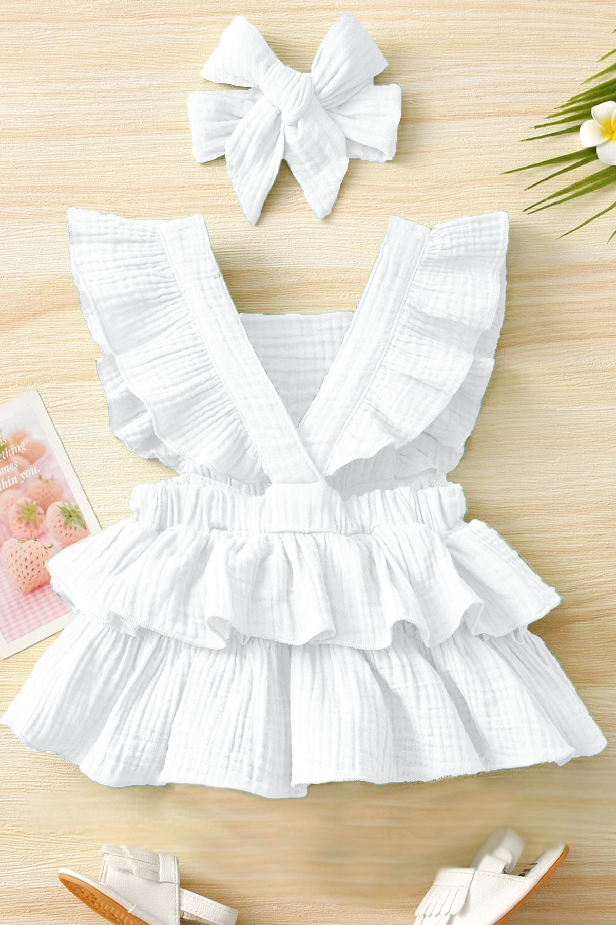 ipek atlas Kız Bebek Ve Çocuk Müslin Fırfırlı Saç Bantlı Elbise fotoğrafı 2 (önizleme)