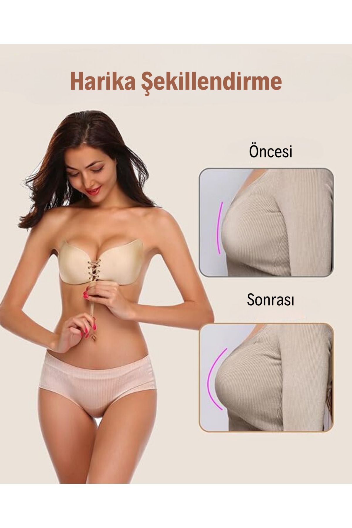 Lüx İpek-Plump Showing String Adhesive Butterfly Bra 2