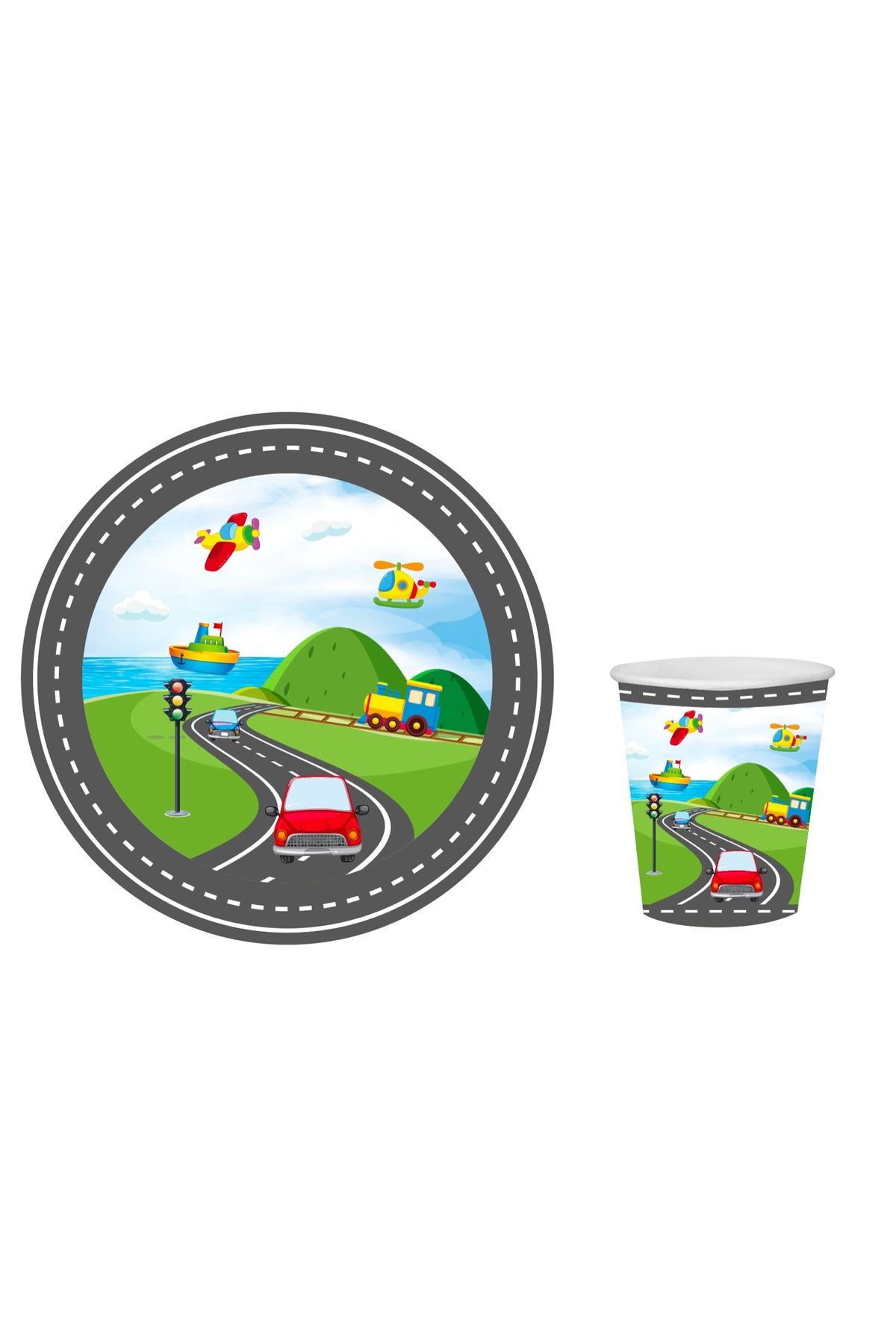 Big Party Set De Pahare Din Carton Cu Tematică Pentru Vehicule Pentru 16 Persoane - All Ages