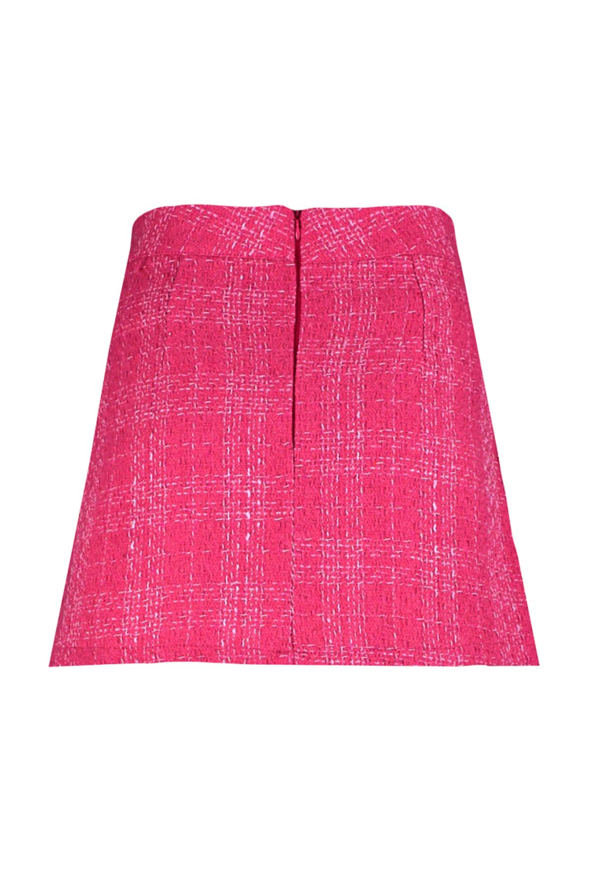 Trendyol Collection-Fustă roz din tweed mini cu tăietură dreaptă - țesătură creion, TWOAW23ET00105 8