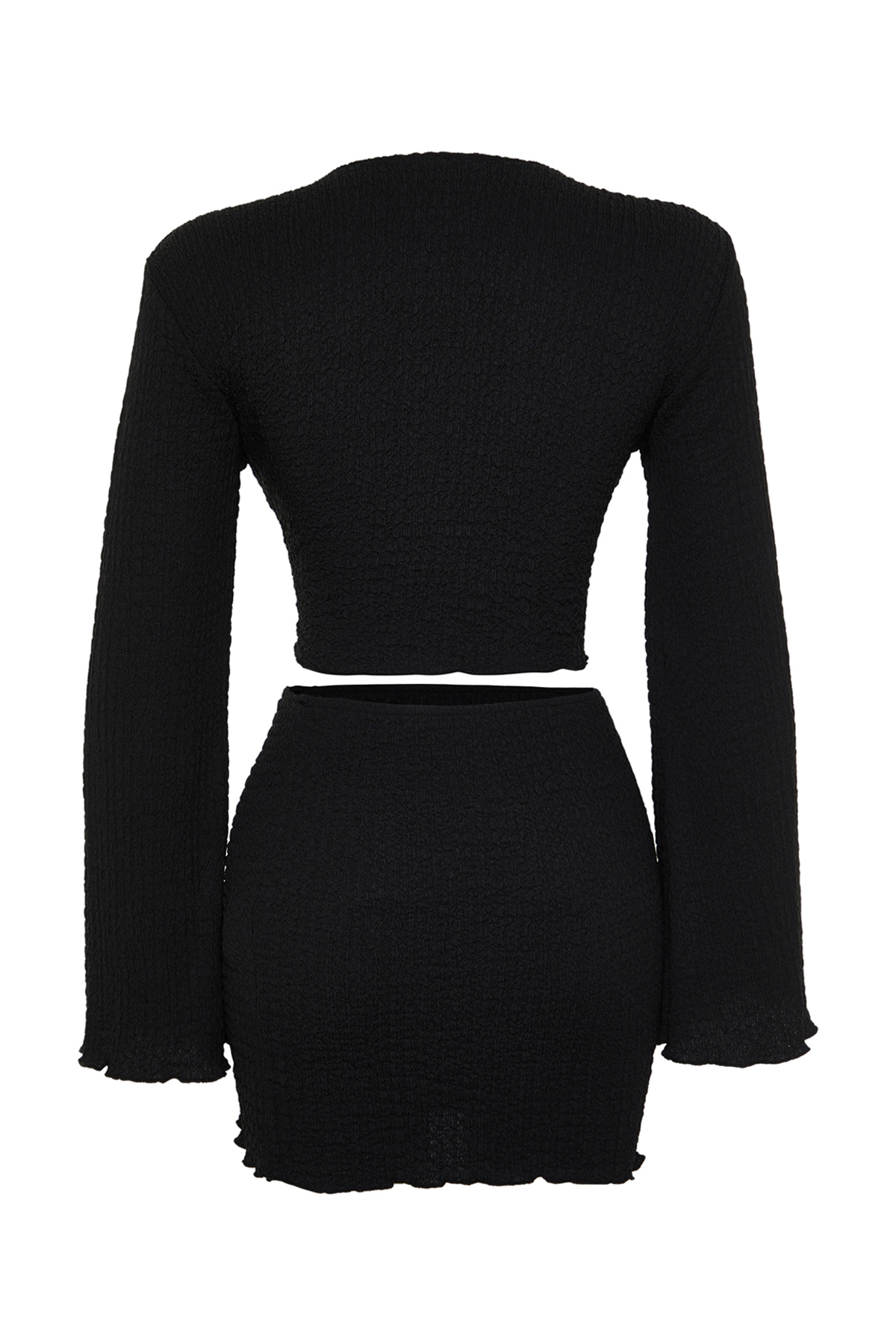 Trendyolmilla  Siyah Bağlamalı Dokulu Bluz Etek Plaj Takım TBESS24AU00035 - Görsel 11