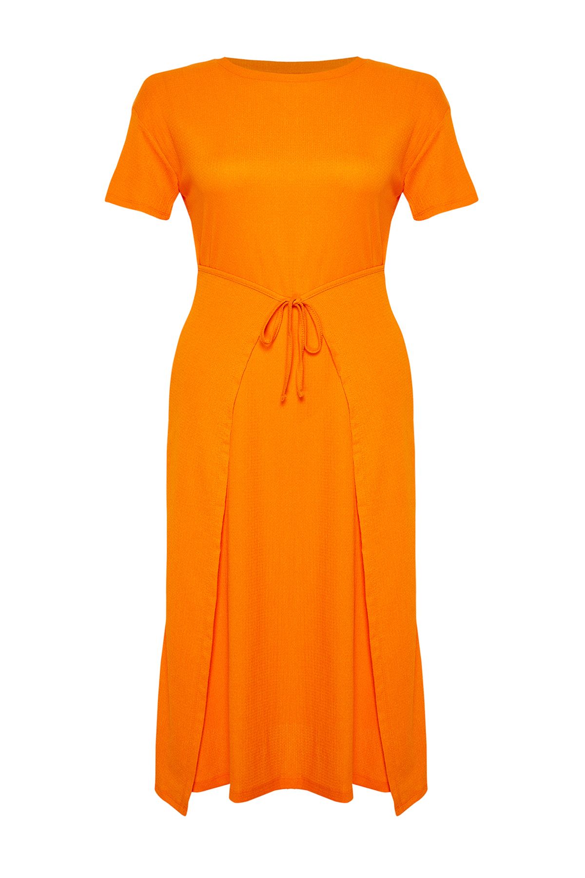 Trendyol Curve-Oranžové šněrovací detailní midi pletené šaty TBBSS24AH00085 7