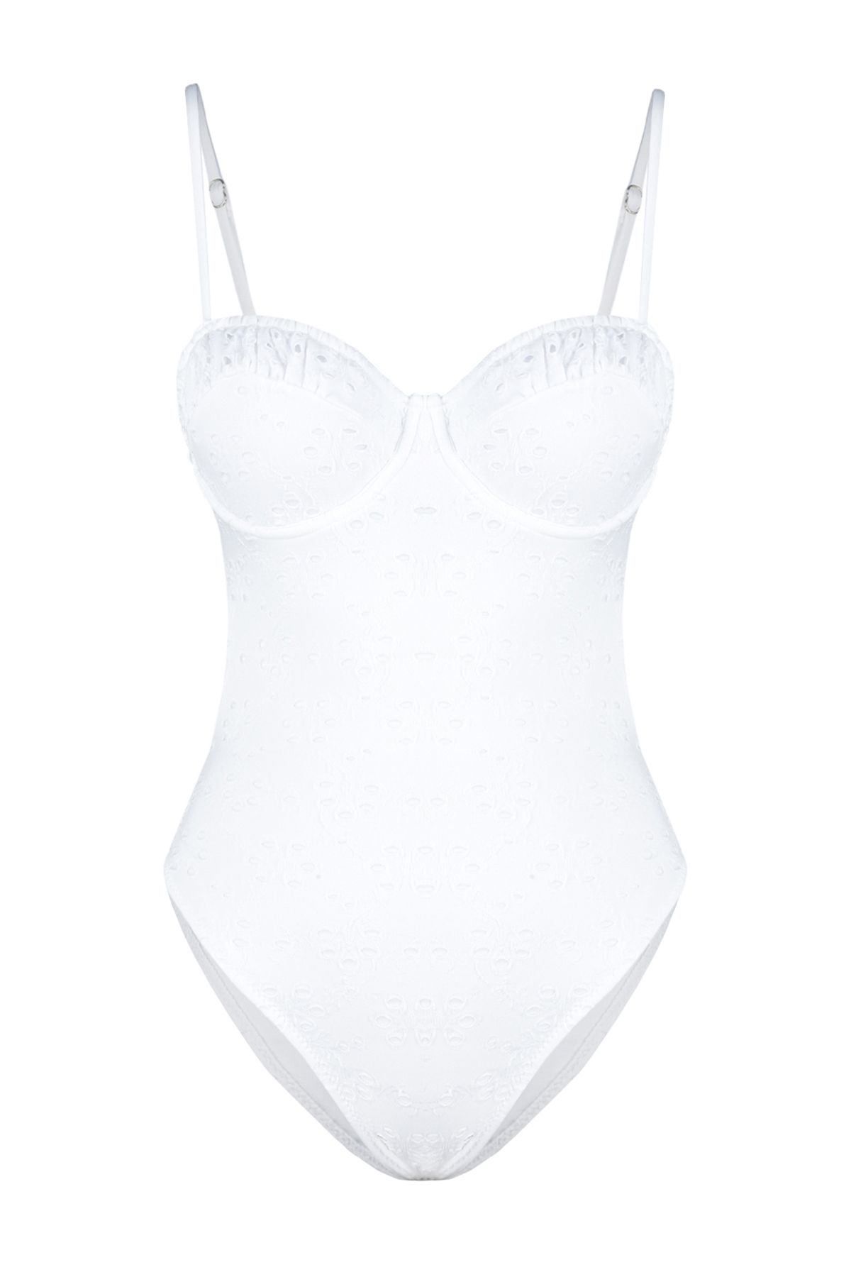 Trendyol Collection-Weißer Badeanzug mit V-Ausschnitt aus hochwertigem Stoff – gebunden TBESS24MA00064 8