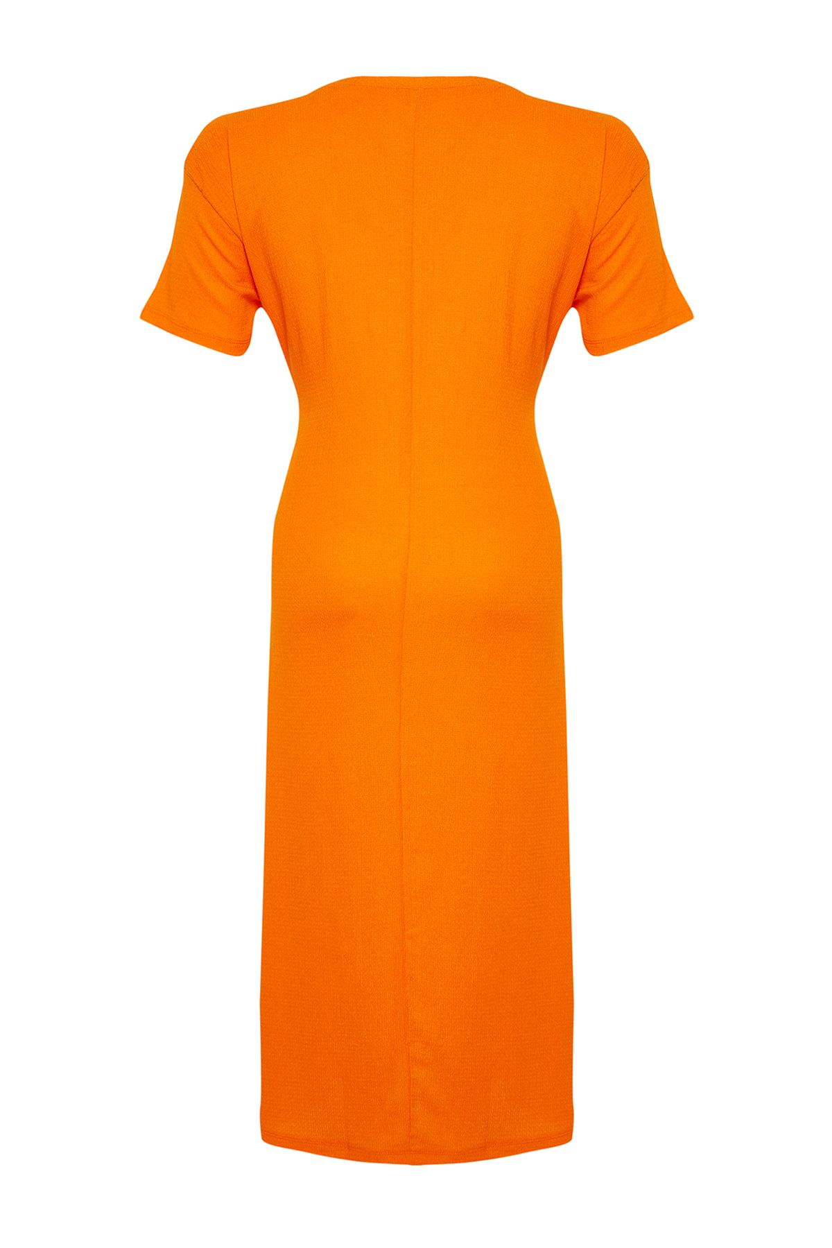 Trendyol Curve-Oranžové šněrovací detailní midi pletené šaty TBBSS24AH00085 8