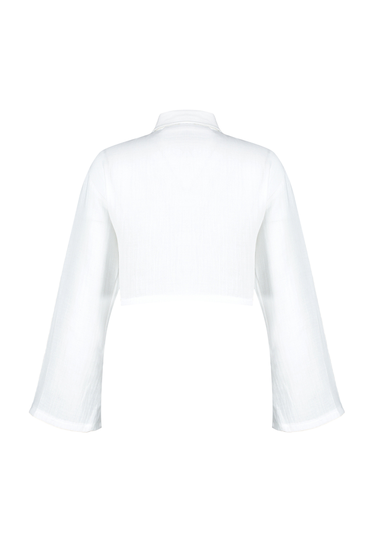 Trendyolmilla  Beyaz Dokuma %100 Pamuk Plaj Crop Gömlek TBESS24GO00011 - Görsel 7