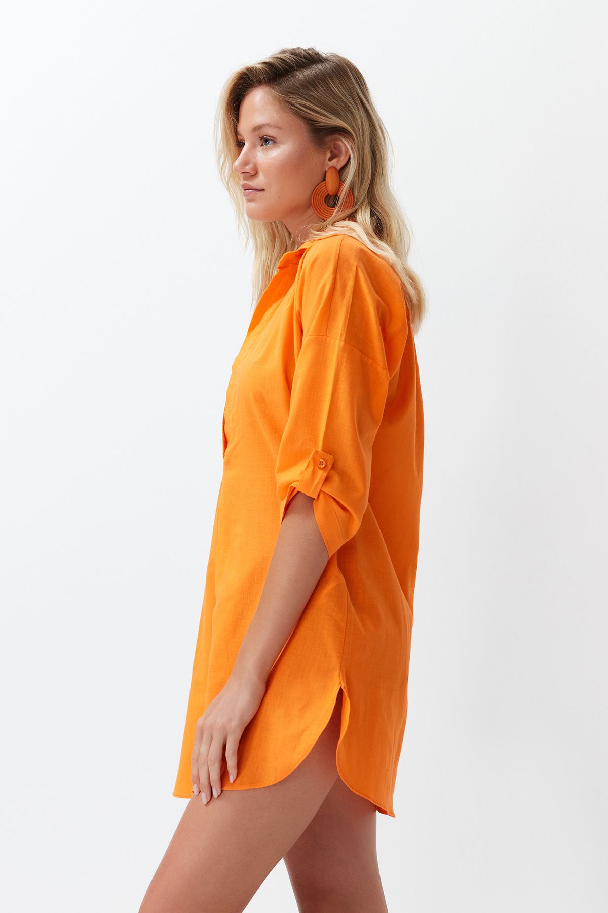 Trendyol Collection-Πορτοκαλί υφαντό βαμβακερό μίνι φόρεμα παραλίας TBESS21EL3979 2
