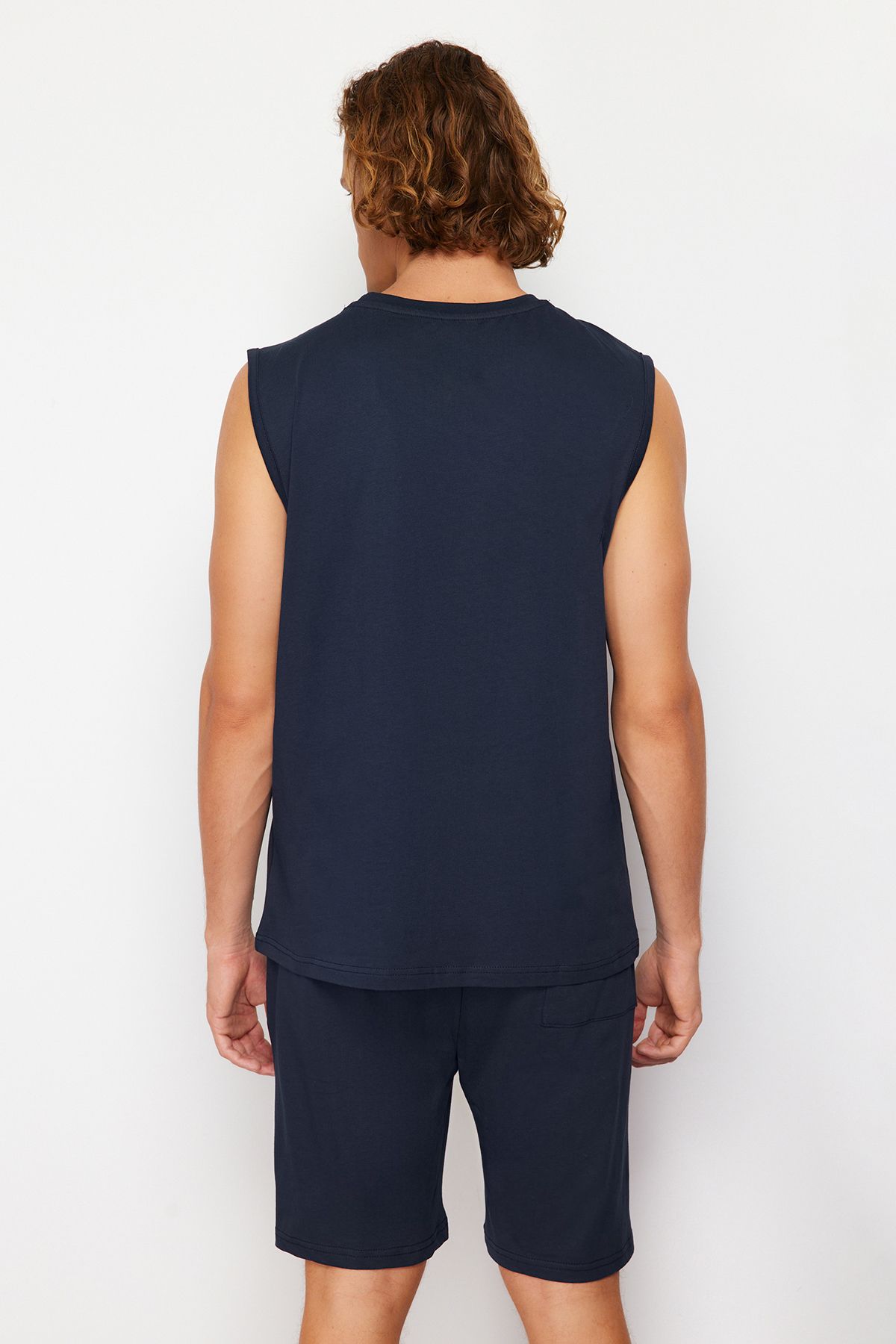 Trendyol Collection-Námořnická modř Slogan tištěný Regular Fit Pletené šortky Sada pyžama TMNSS24PT00020 6