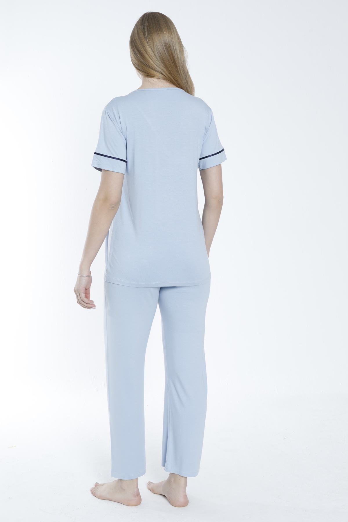 Miss Dünya Lissa Sabahlıklı Şerit Detaylı Hamile ve Lohusa Pijama Takımı fotoğrafı 6 (önizleme)