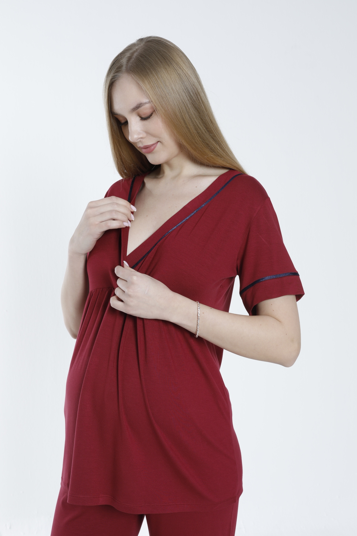 Miss Dünya Lissa Sabahlıklı Şerit Detaylı Hamile ve Lohusa Pijama Takımı fotoğrafı 7 (önizleme)