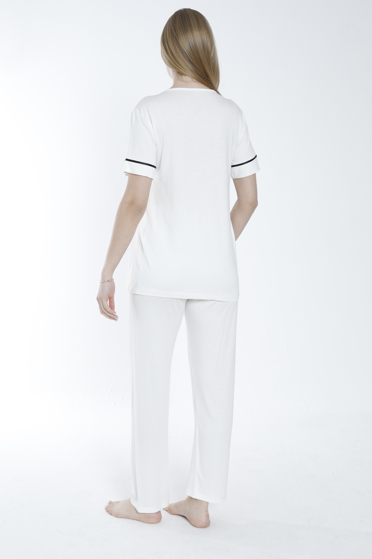 Miss Dünya Lissa Sabahlıklı Şerit Detaylı Hamile ve Lohusa Pijama Takımı fotoğrafı 5 (önizleme)