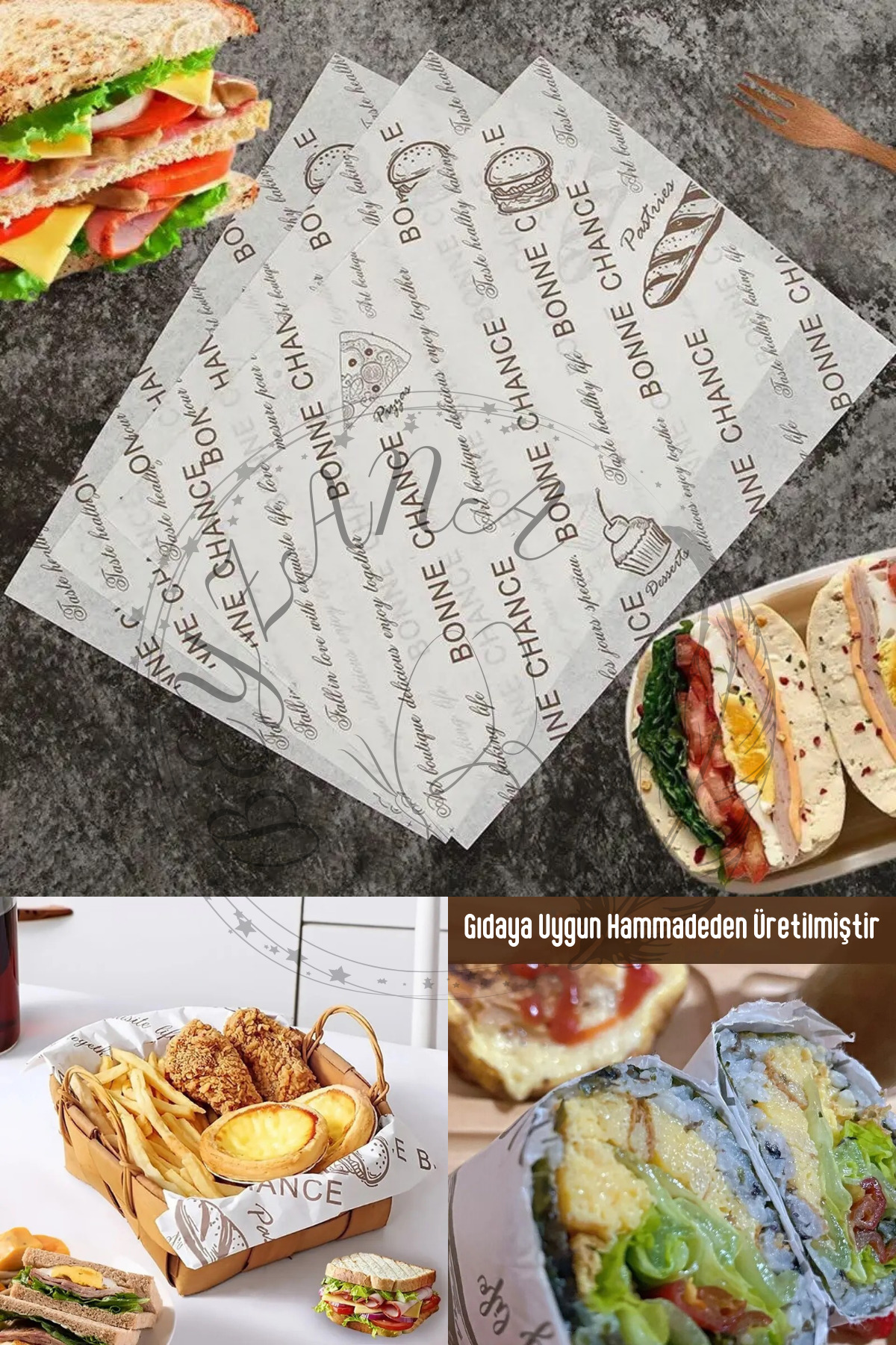 BEYZANA Kendinden Desenli Yağlı Kağıt | 50 Adet  Gazete Desen Sunum Kağıdı | Vintage Yağlı Kağıdı (BEYAZ)