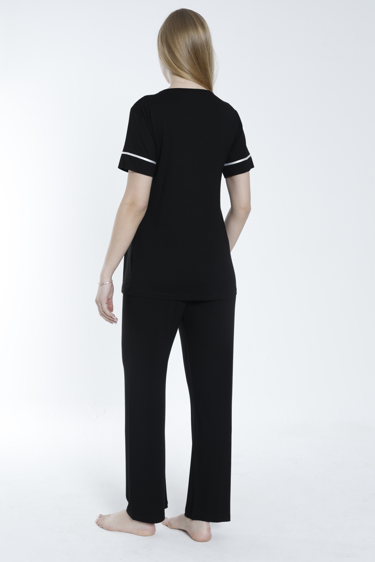 Miss Dünya Lissa Sabahlıklı Şerit Detaylı Hamile ve Lohusa Pijama Takımı fotoğrafı 6 (önizleme)