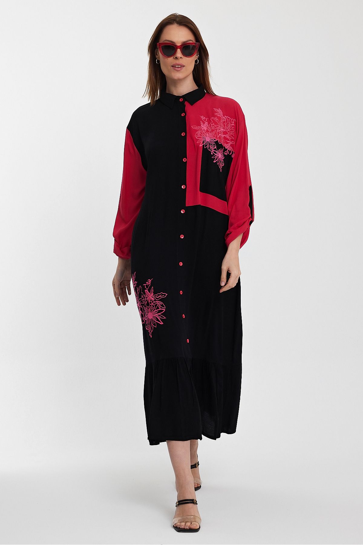 Denismoda Rochie Cămașă Cu Mâneci Cu Șireturi Cu Broderie Etnică Pentru Femei Femeie - 46