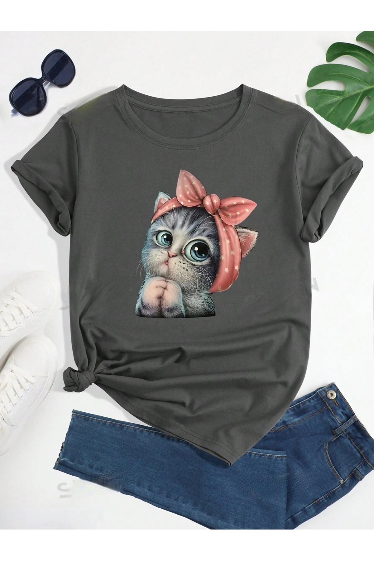 Women Smoked Cute Cat Oversize T-shirt