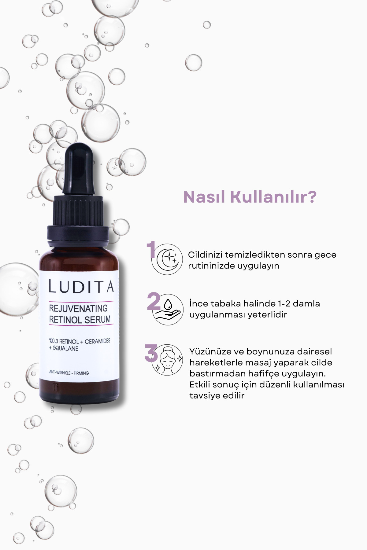 Retinol Serum %0.3 – Kırışıklık Karşıtı & Yenileyici, Ceramide ve Squalane İçerikli — 20230008 — تصویر 3 از 6