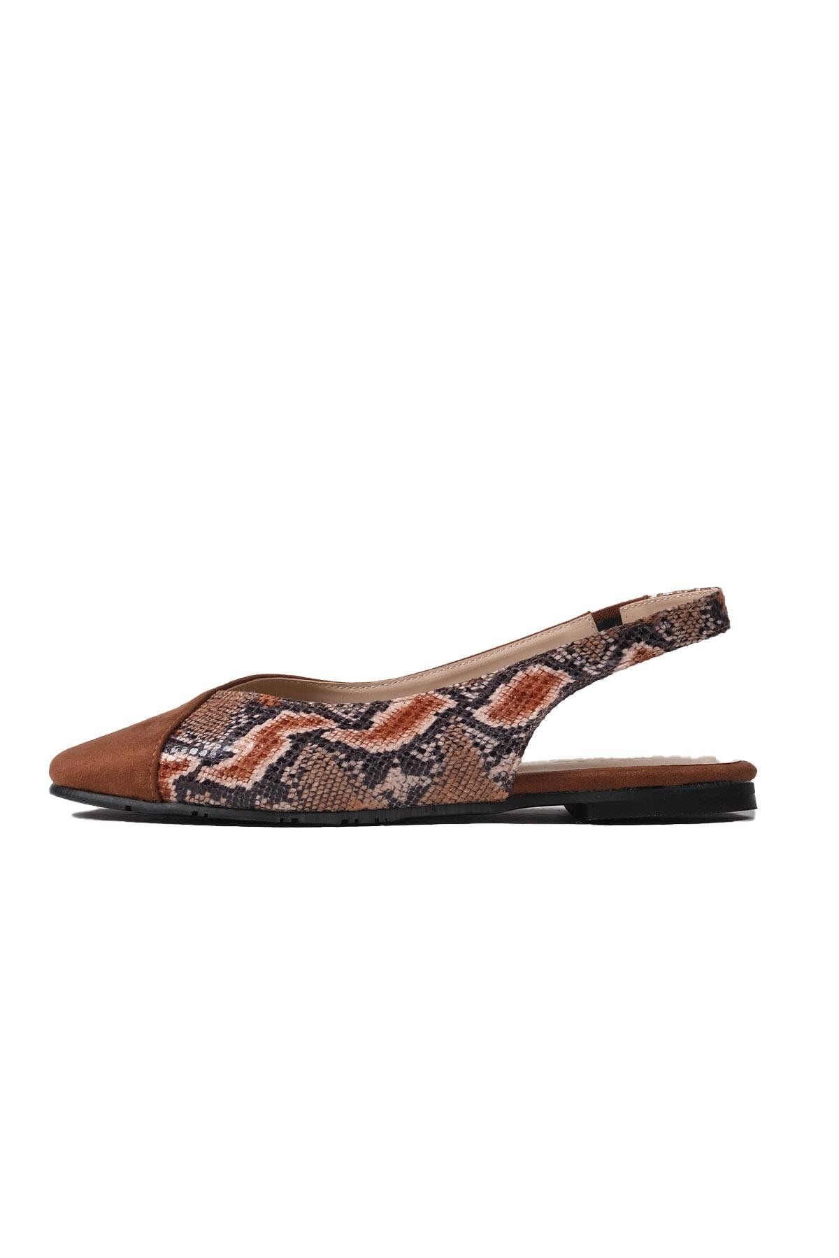 Mio Gusto-Flache Ballerina-Schuhe für Damen von Debby in Hellbraun mit offenem Rücken 7