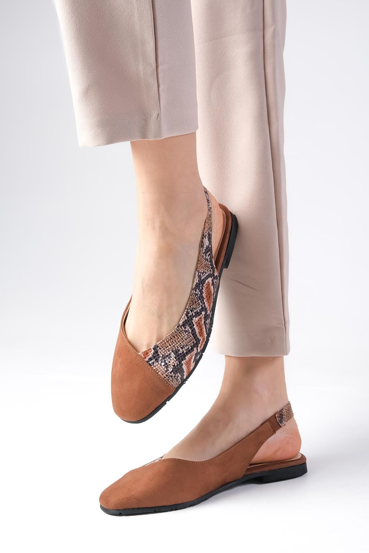 Mio Gusto-Flache Ballerina-Schuhe für Damen von Debby in Hellbraun mit offenem Rücken 4