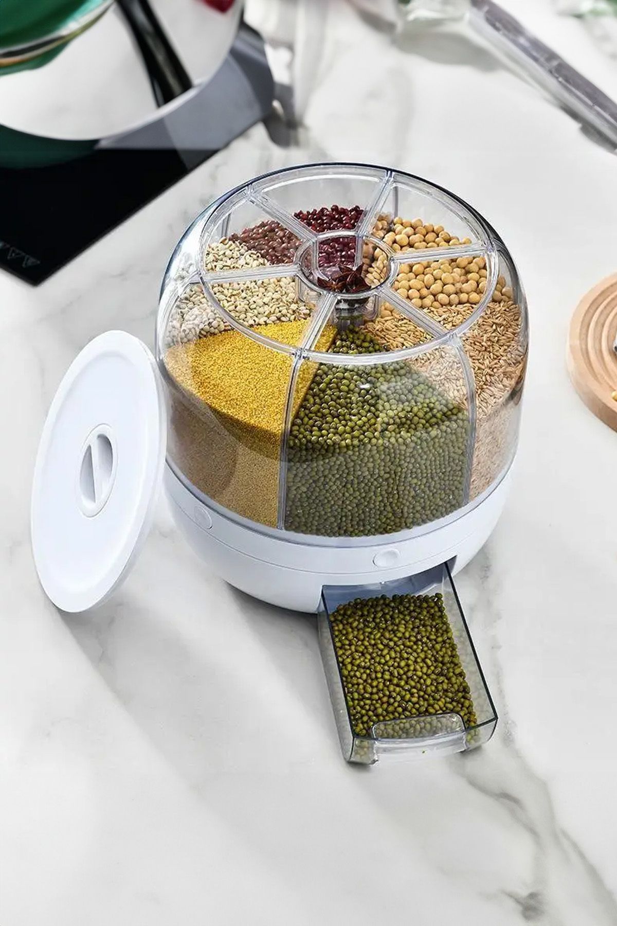 ThenTech-Rotating Dry Food Pulses Spice Storage Container Organizer Rotatable Kitchen Organizer 4