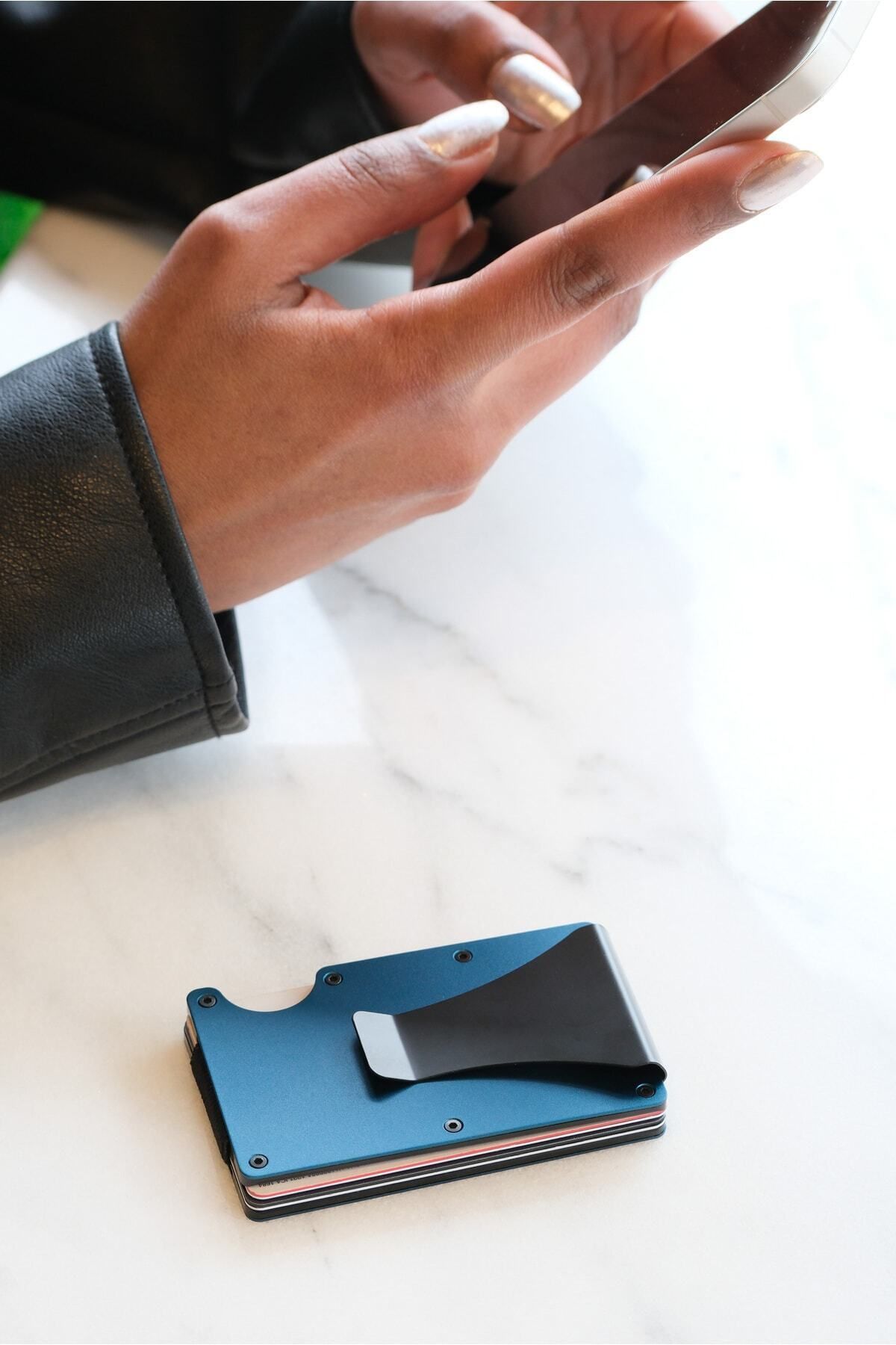 کارت دار مردانه CARDX کلیپ های BURANO کیف پول مینیمالیستی نسل جدید و کاردفریس فلزی محافظت RFID آبی Louise Motto