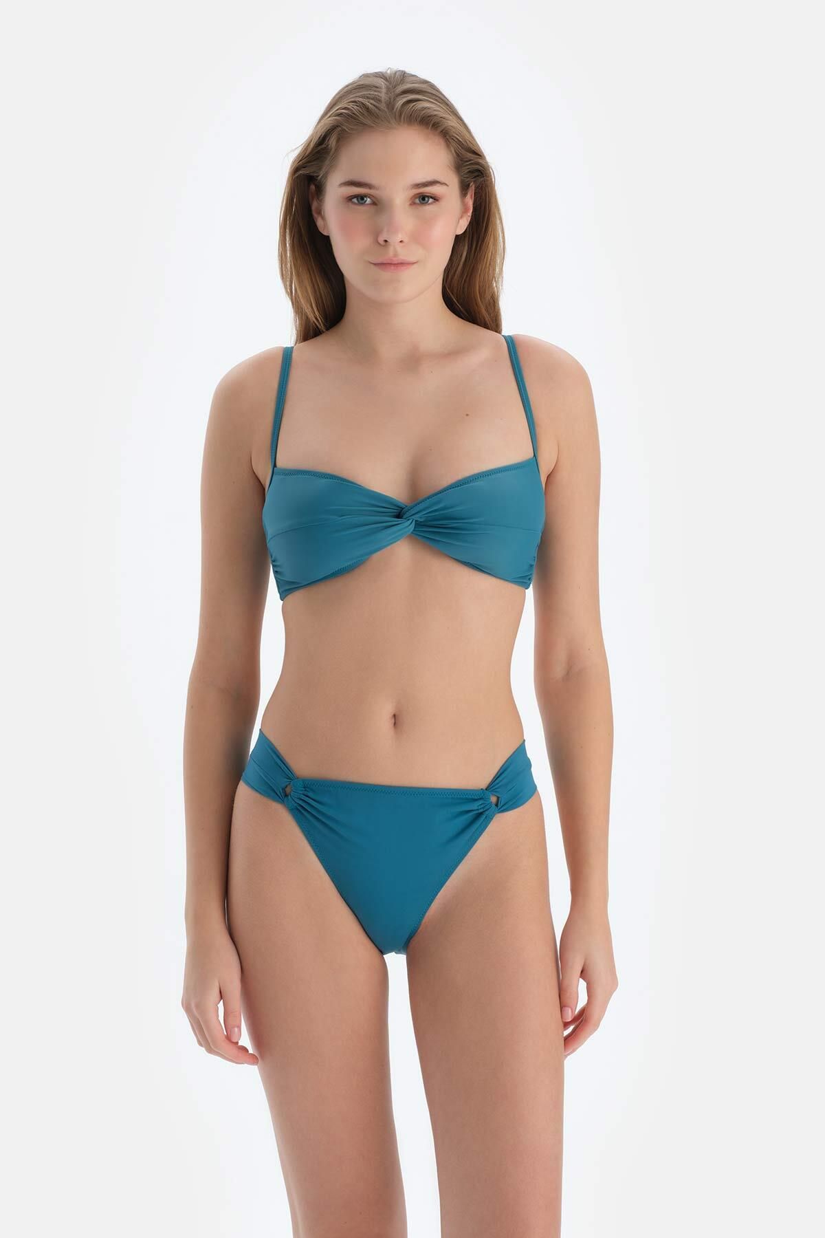 Dagi-Parte de jos de bikini albastru petrol cu ​​talie joasă 4