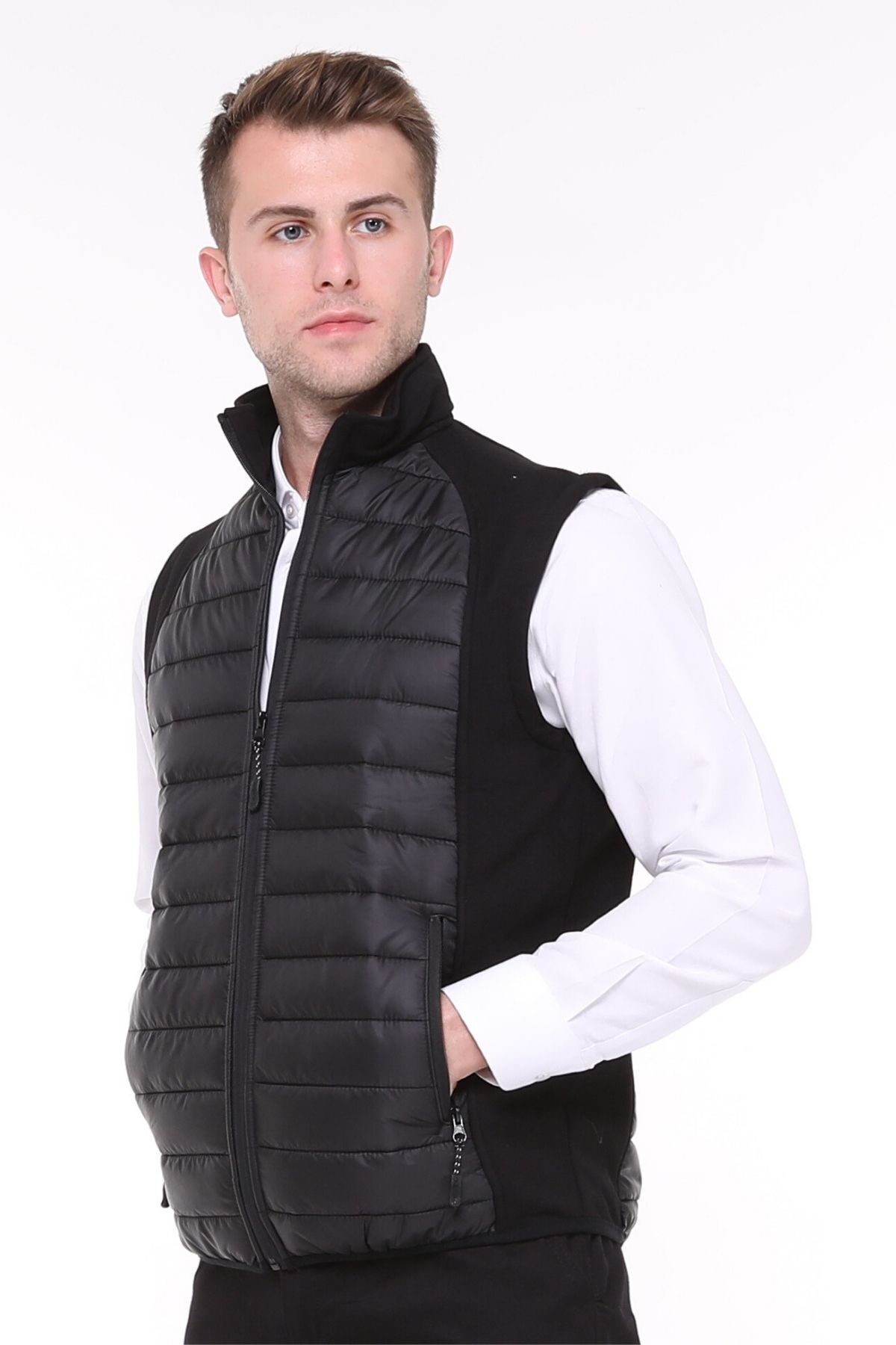 Uniprom-Men's Puffer Vest Water and Windproof Rail Pattern Black 6