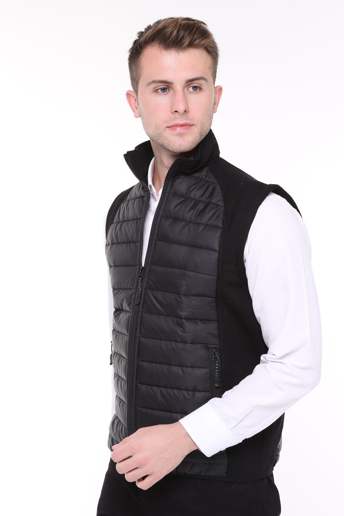 Uniprom-Men's Puffer Vest Water and Windproof Rail Pattern Black 3