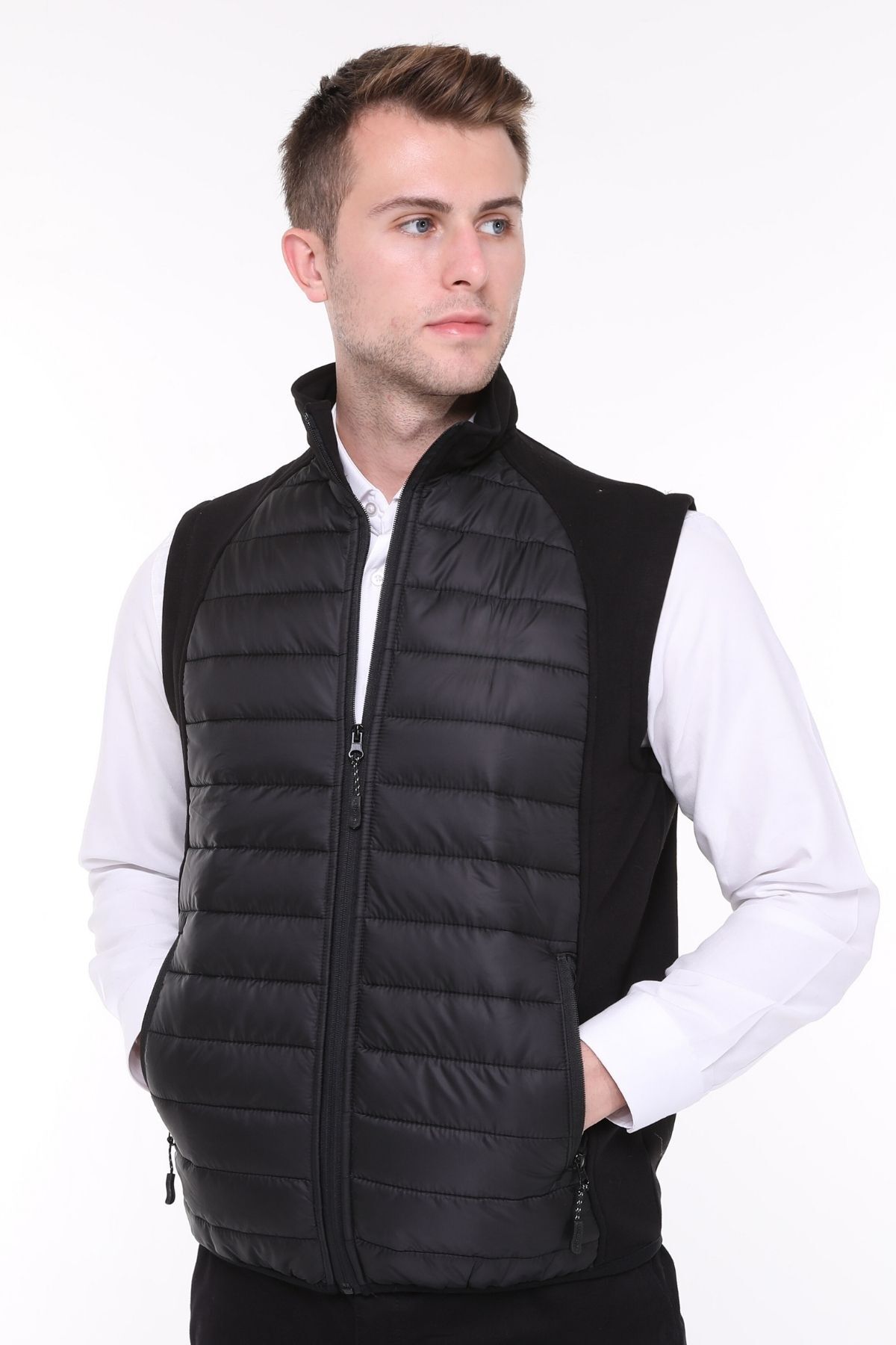 Uniprom-Men's Puffer Vest Water and Windproof Rail Pattern Black 7