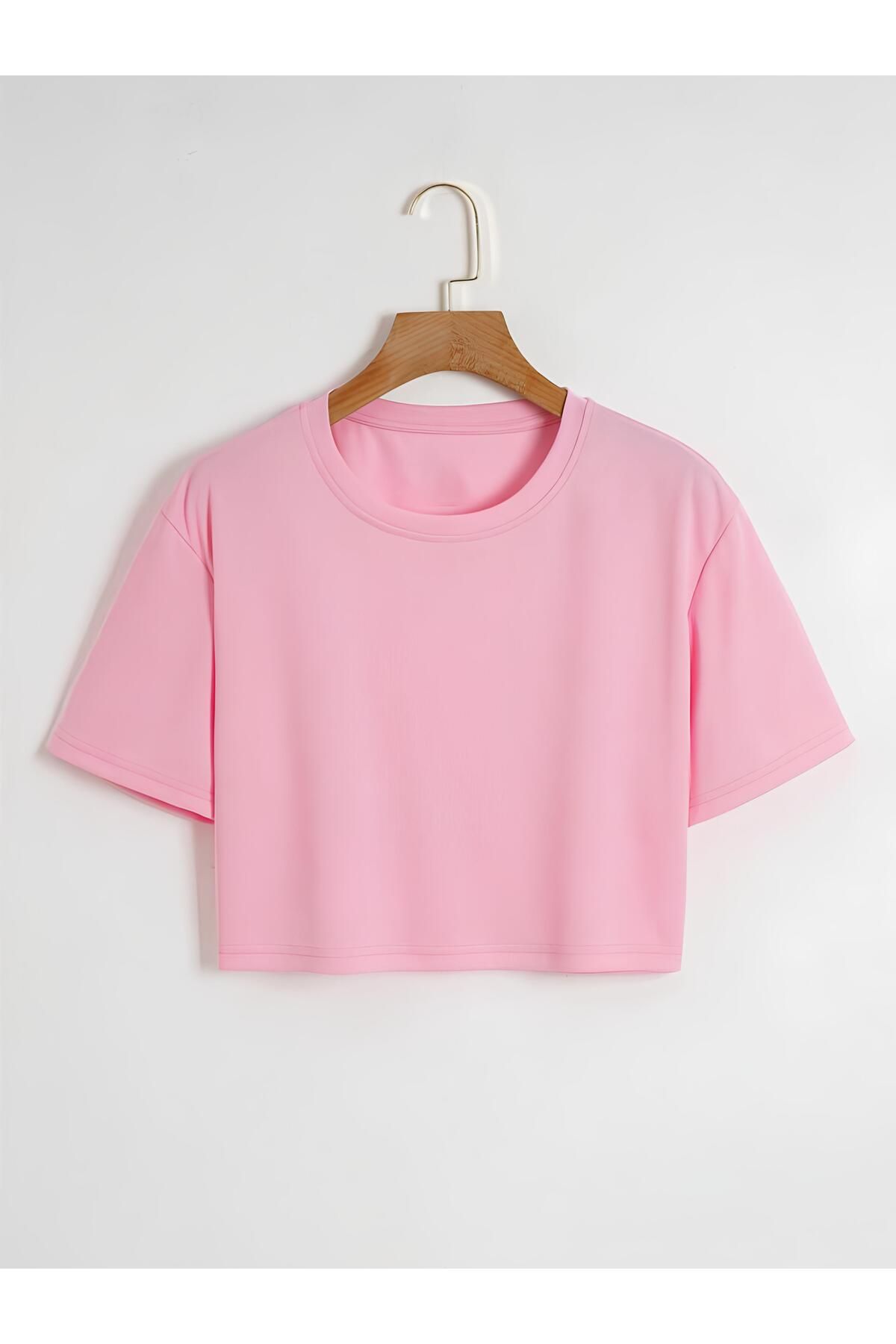 Mad&Calf-Tricou Crop oversize, uni, cu gâtul turnat, pentru femei 1