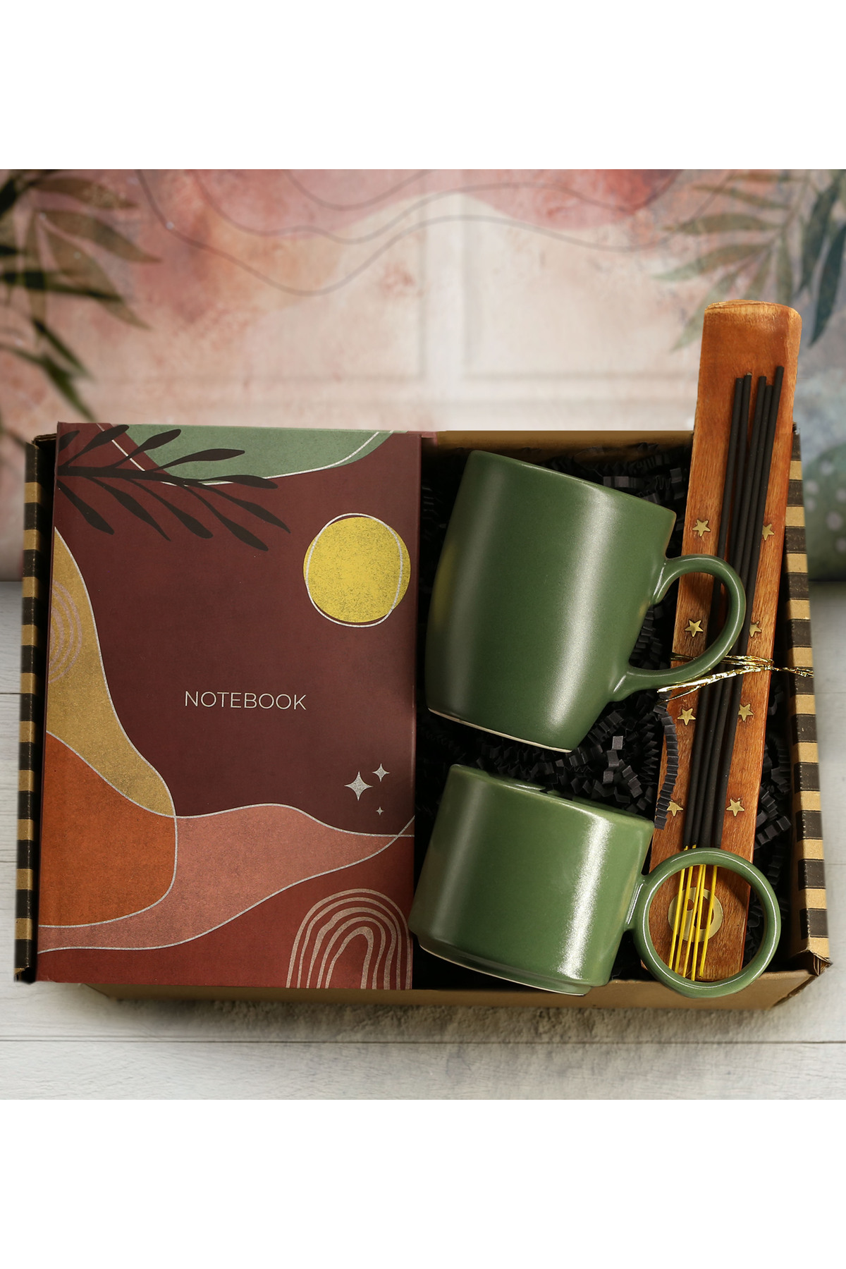 Personalized Patterned Notebook & Mug & Special Design Colored Mug & Incense Gift Set