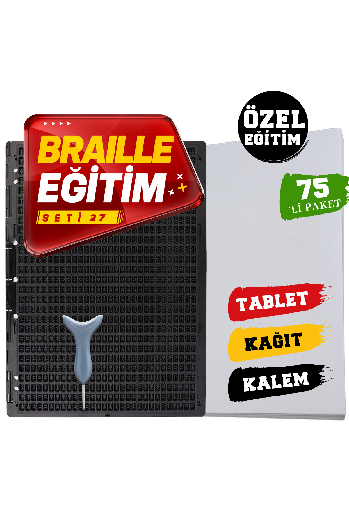 EMO Braille Eğitim Seti 27 (75'Lİ) (27 SATIRLI BRAİLLE TABLET, BRAİLLE KALEM, 75'Lİ BRAİLLE YAZI KAĞIDI)