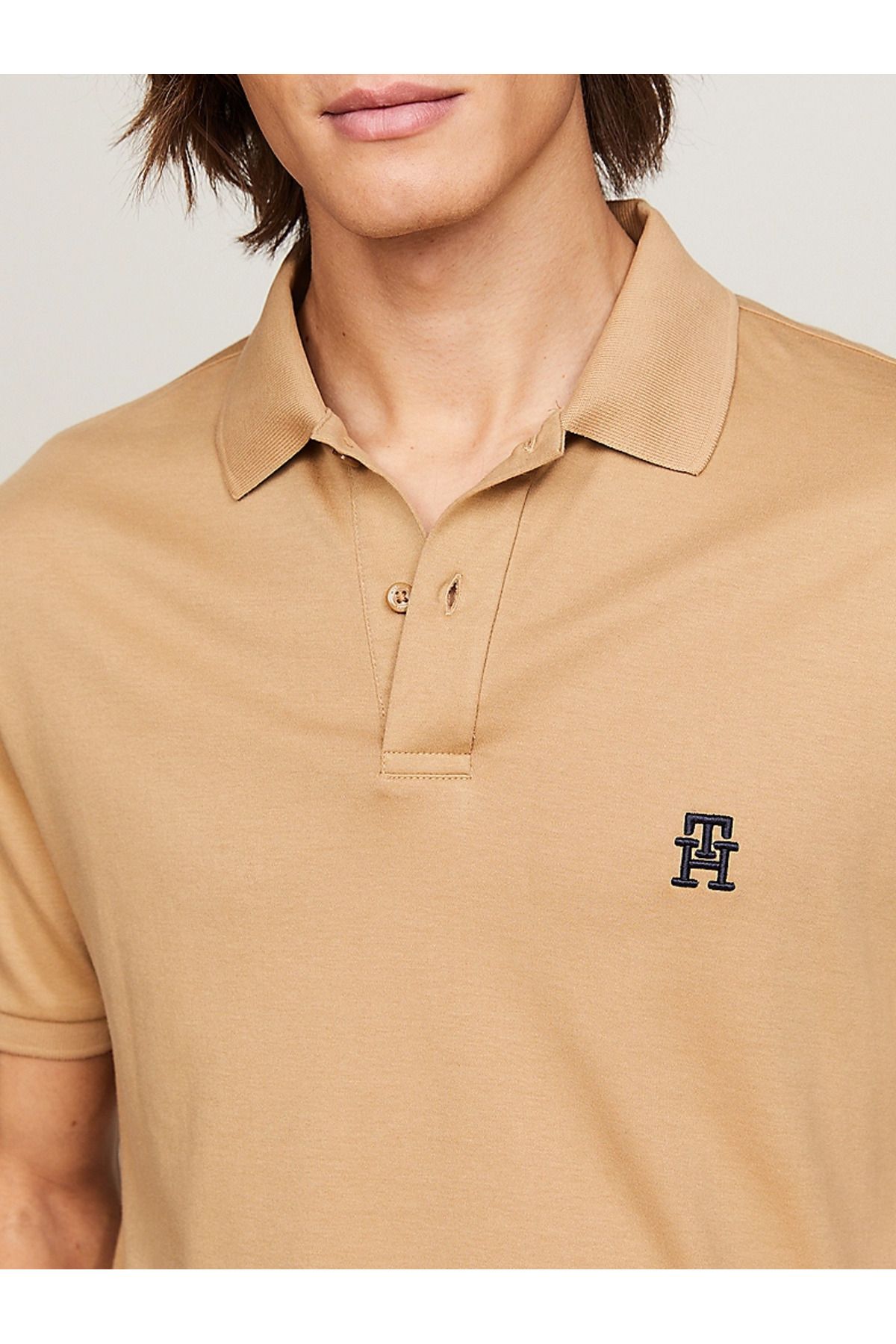 Tommy Hilfiger-Men's Woven Polo Neck Short Sleeve Casual Brown Polo Neck T-Shirt MW0MW34783-RBL 3