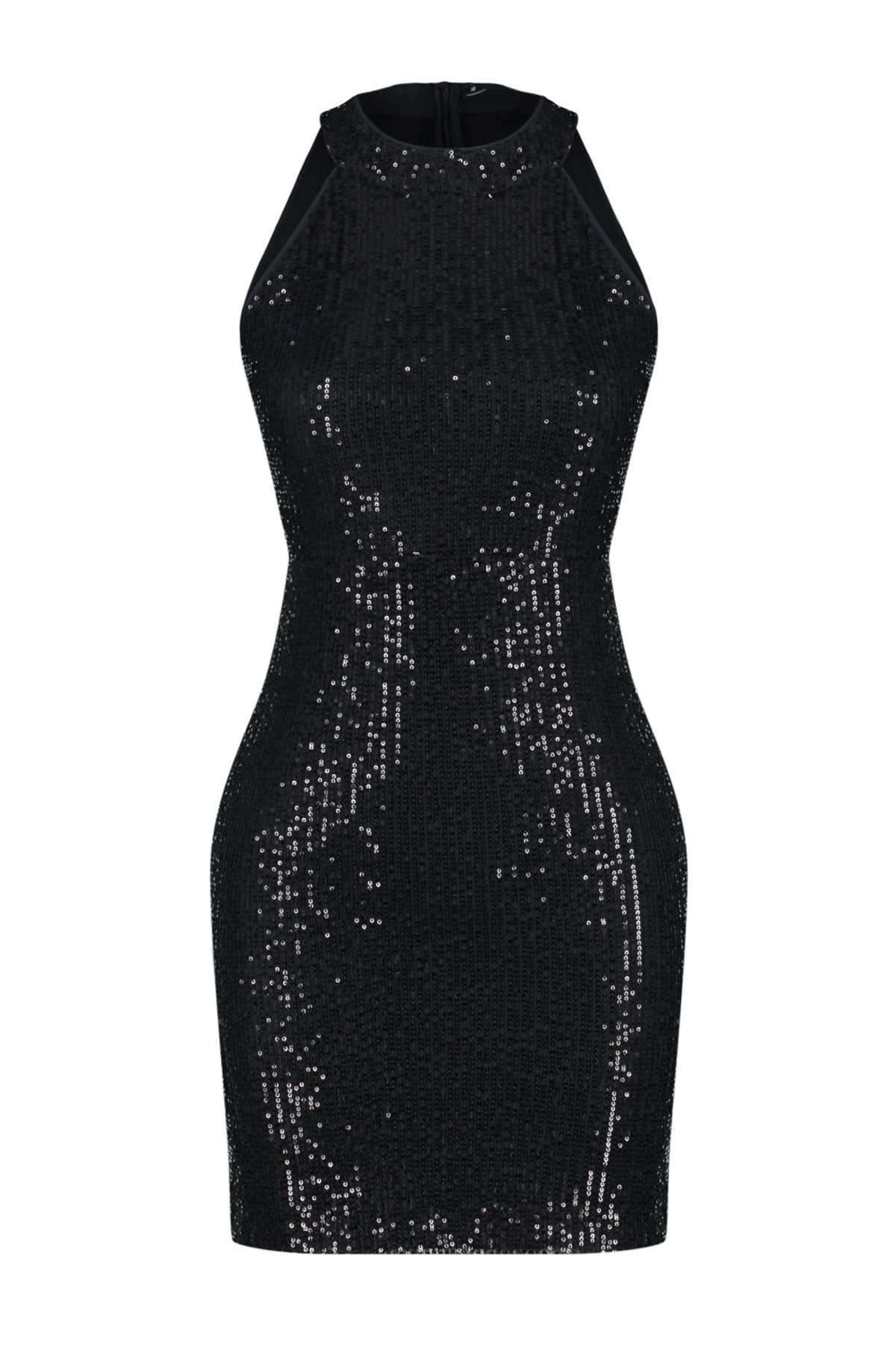 Trendyol Collection-Rochie de seara scurta cu paiete tricotata neagra - TPRSS24EL00151 6