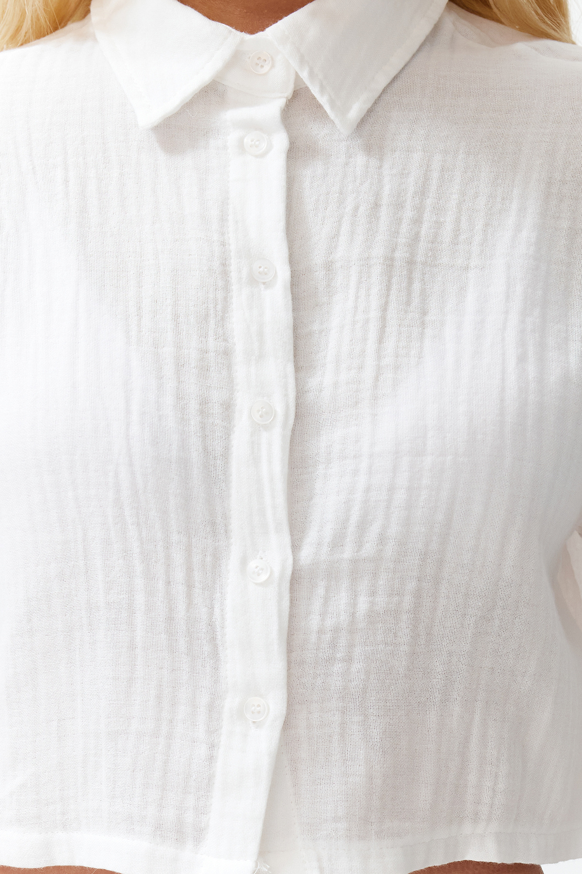 Trendyolmilla  Beyaz Dokuma %100 Pamuk Plaj Crop Gömlek TBESS24GO00011 - Görsel 3