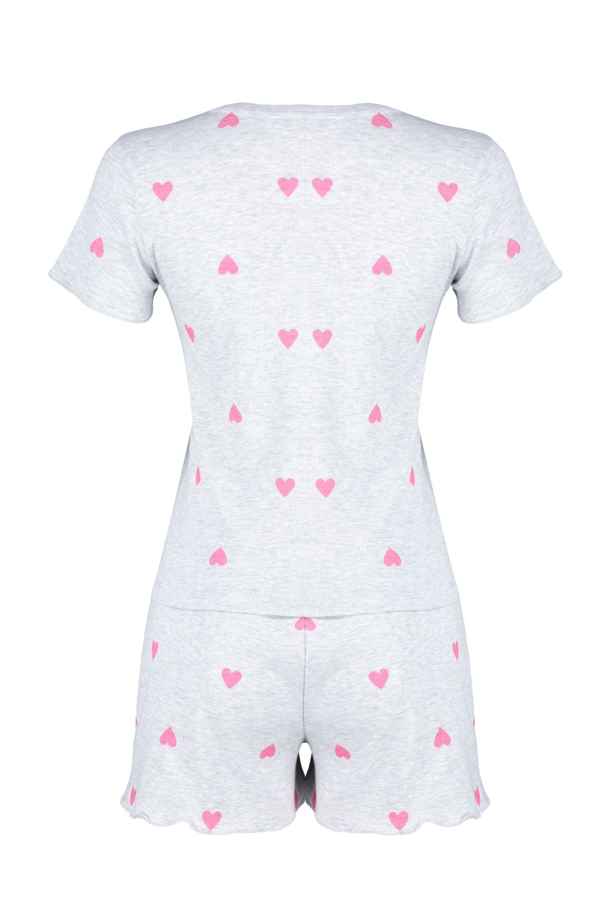 Trendyol Collection-Hearted Gray Melange Slogan Pajama Shorts Set - Thmss24Pt00220 7