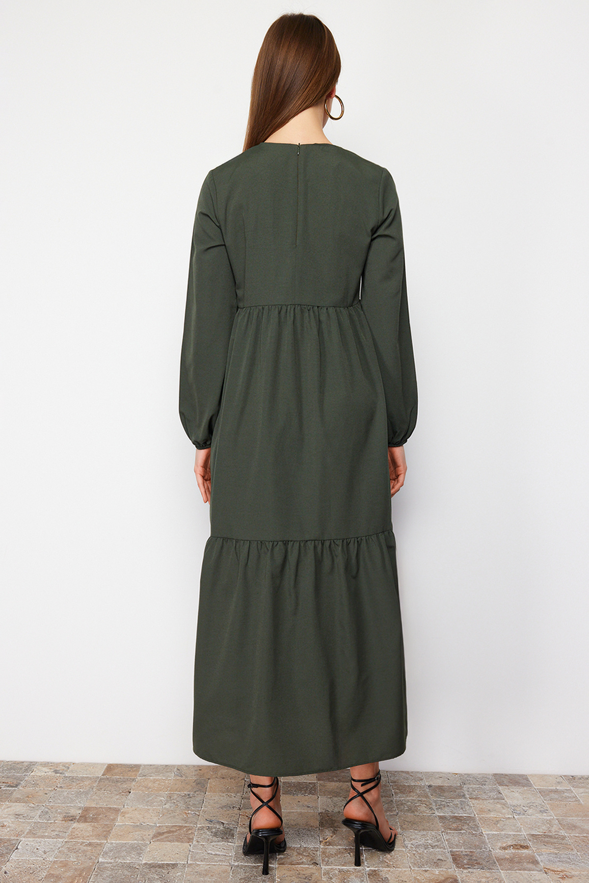 Trendyol Modest-Сукня з бавовняного тканого полотна з широкою формою хакі TCTSS21EL3406 6