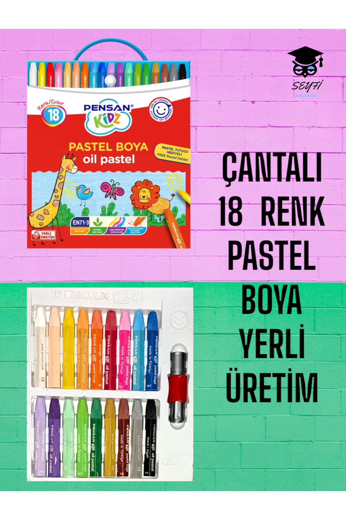 Pensan ÇANTALI 18  RENK PASTEL BOYA YERLİ ÜRETİM