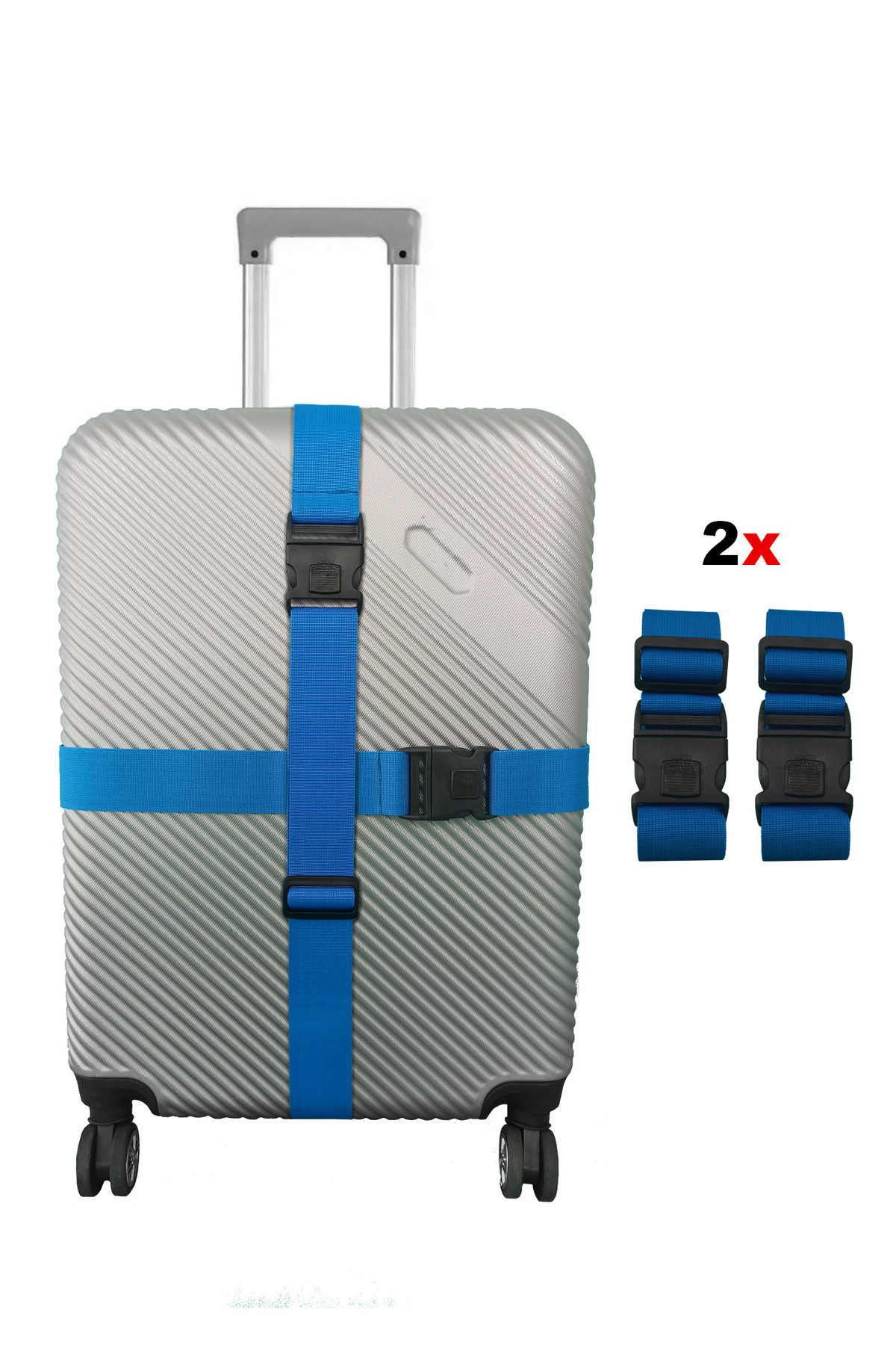 Blue Suitcase Belt Extra Security Lock Adjustable Size 2 Pcs Luggage Security Strap