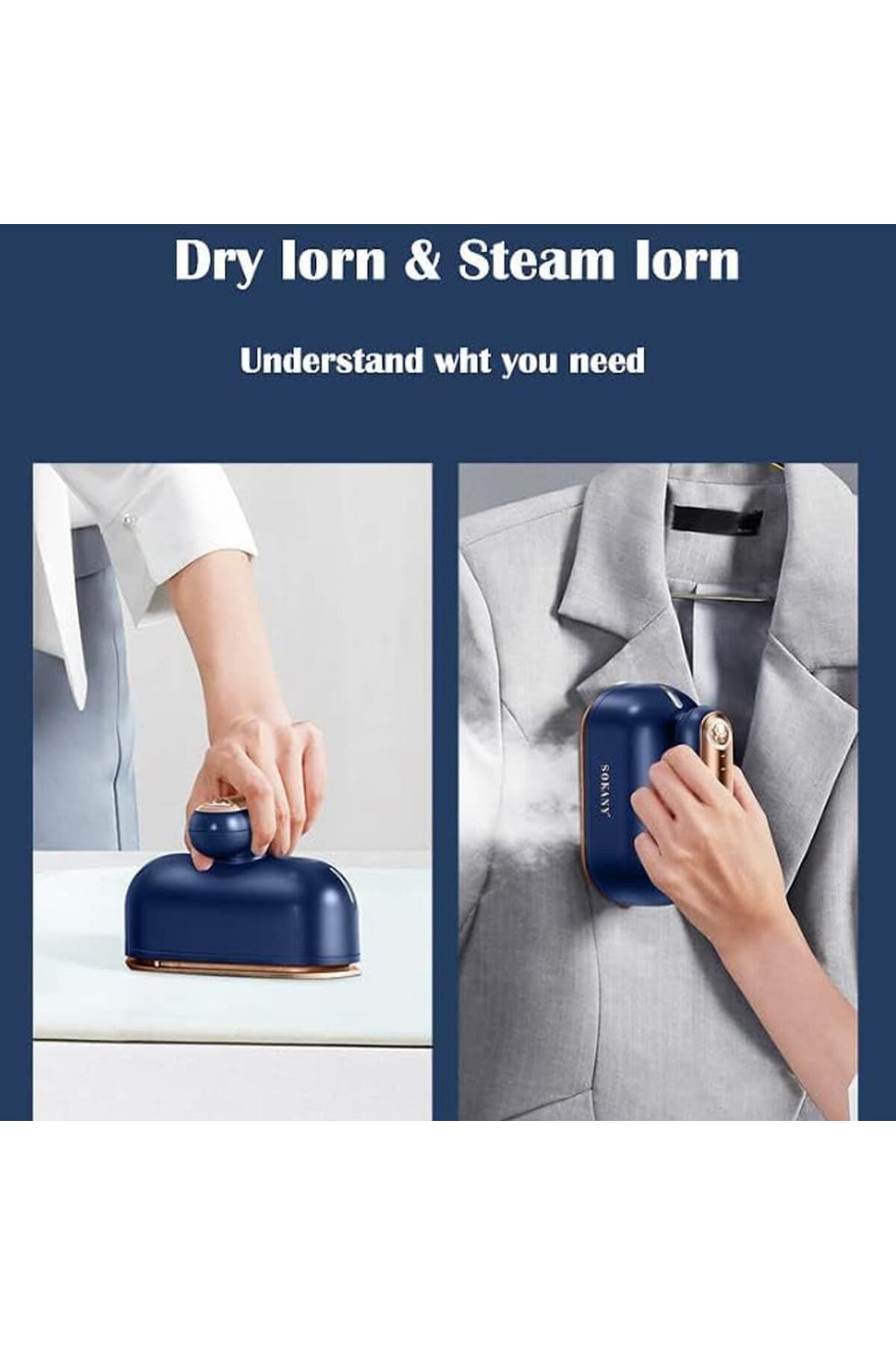 SK-3064 1000W Seyahat Ütüsü, Mini Buharlı Ütü, 70 ml Su Tankı, Torba Dahil, Seyahat İçin Uygun 3