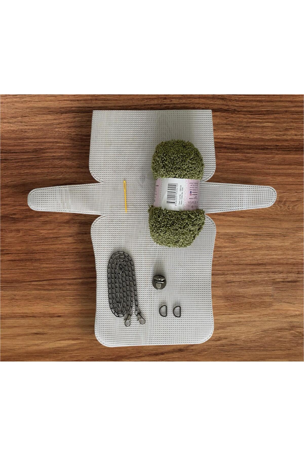 serpildüğme Plastik kanvas çanta seti büyük boy - anakuzu yeşil ipli