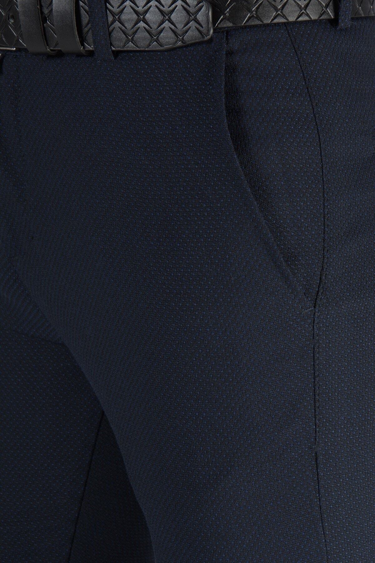 Erkek Slim Fit Nokta Dokulu Italyan Kesim Keten Pantolon  Koyu Lacivert — سرمه‌ای ADG-2200420-5 — تصویر 4 از 5