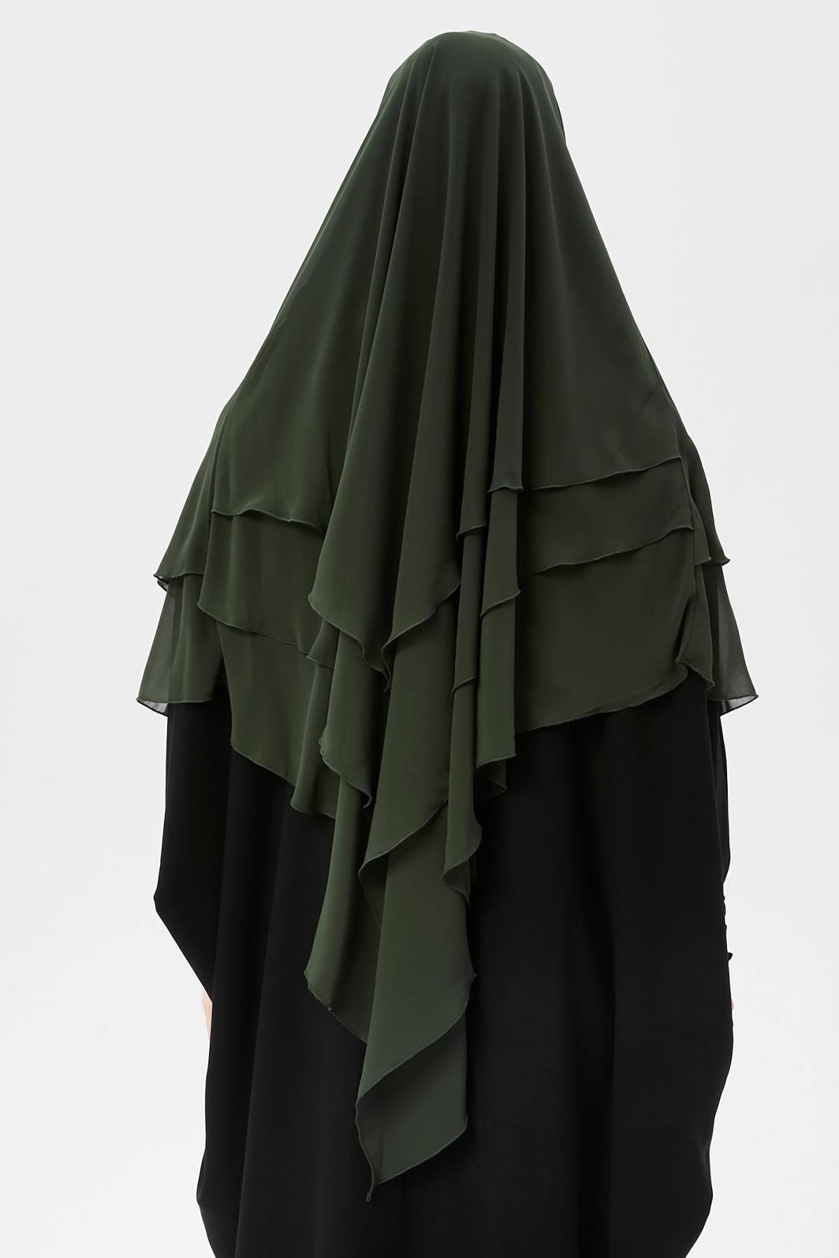 Altobeh-Ready Practical Chiffon Triple Layer with Veil Triangle Hajj Umrah Shawl Souffle Hijab Nikap Khaki 2