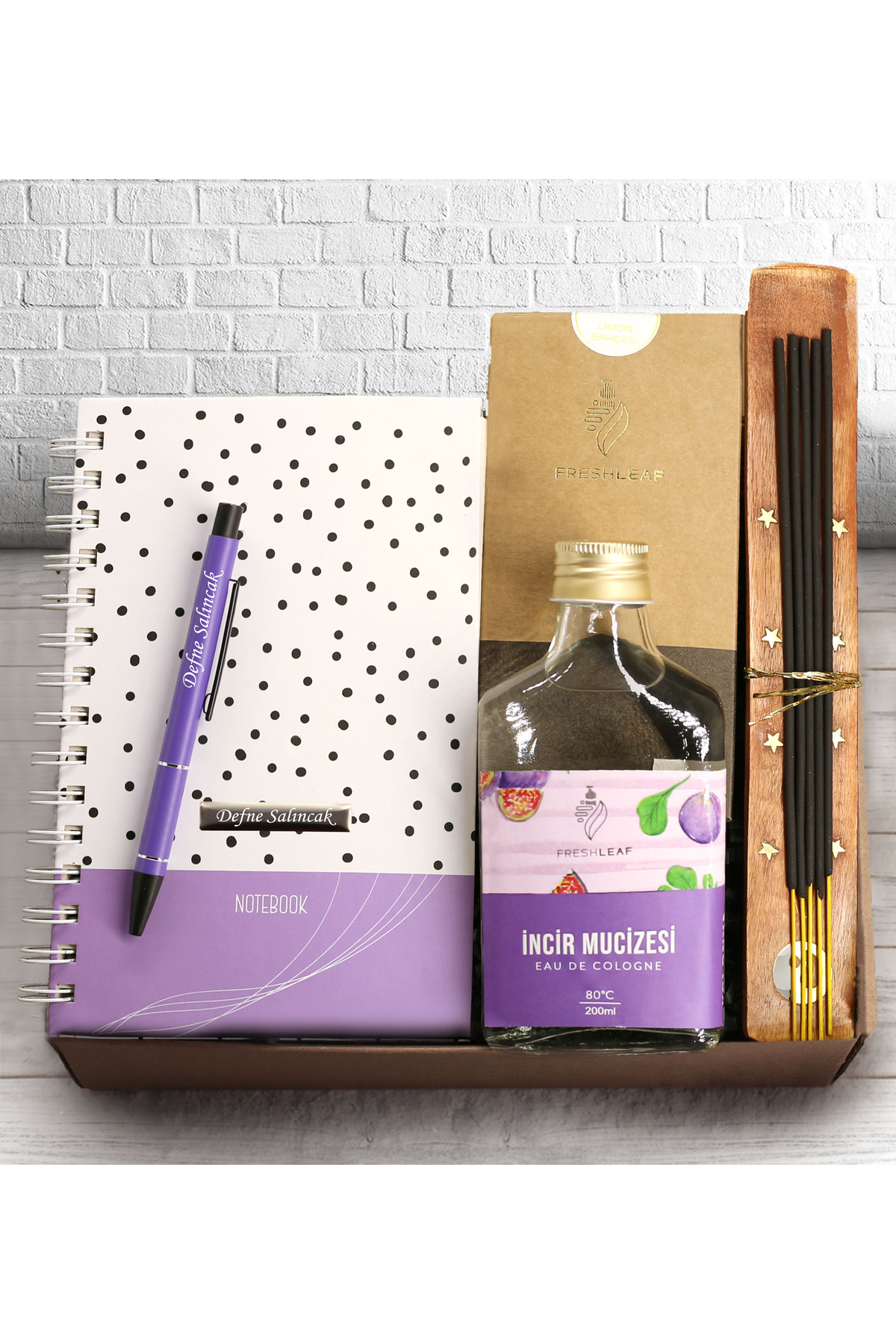 Personalized Patterned Notebook & Personalized Pen & Fig Miracle Cologne & Incense Gift Set