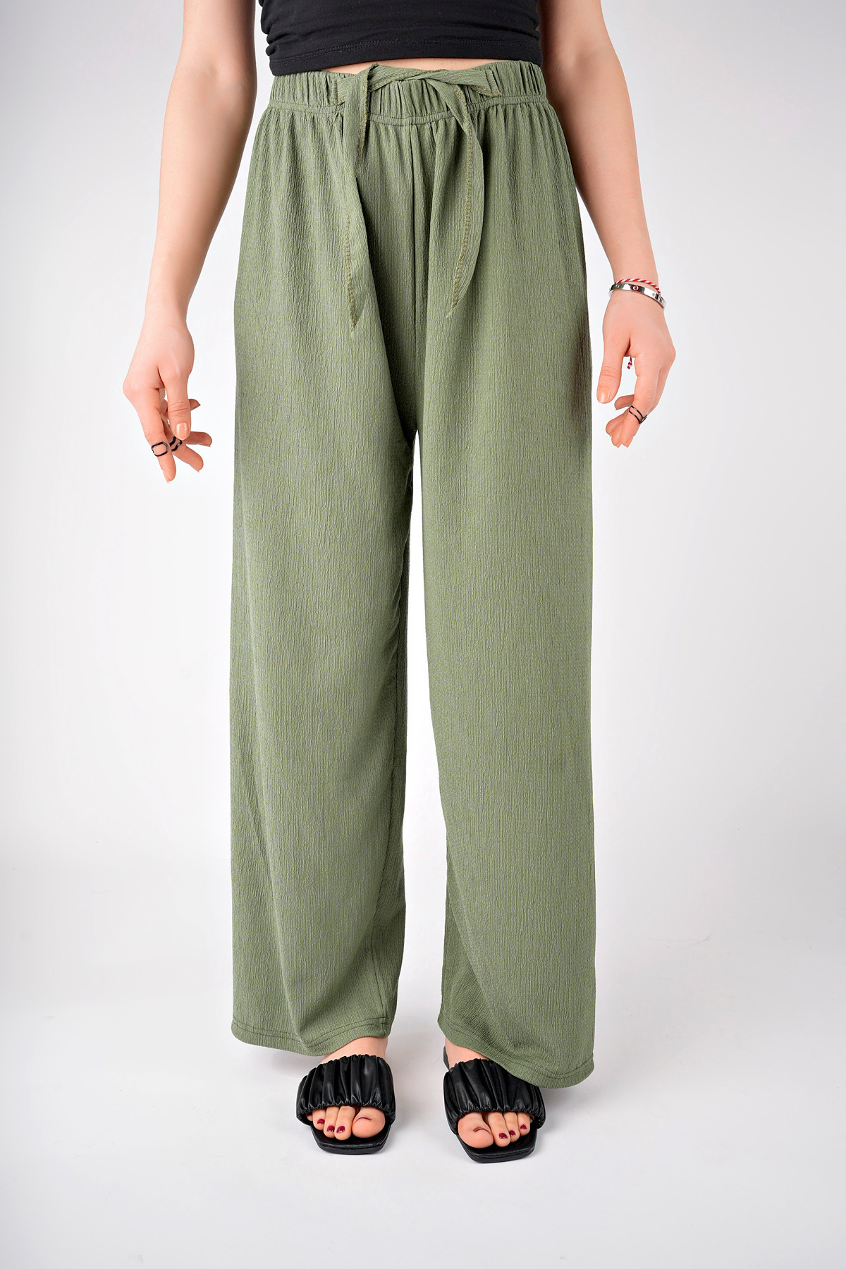 Women's Hijab Khaki Elastic Waist Palazzo Trousers