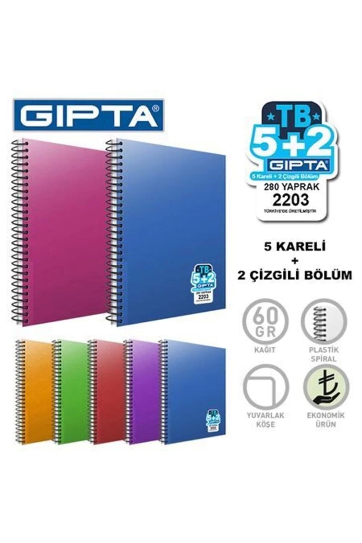 Gıpta-Tb Spiral Separator Pp Cover (A4) 280 Sheets 5+2 1