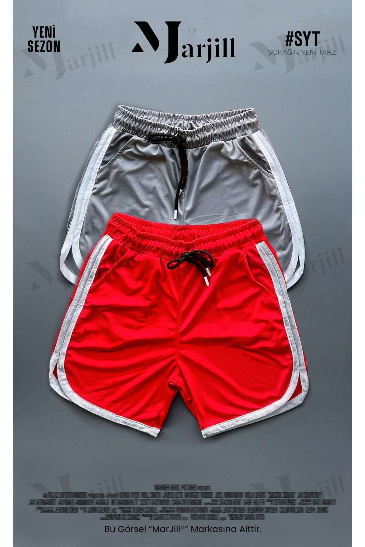 Marjill Set De 2 Pantaloni Scurți De Antrenament Pentru Baschet Din Plasă Gri-roșu, Cu Detaliu Dungi Masculin - M