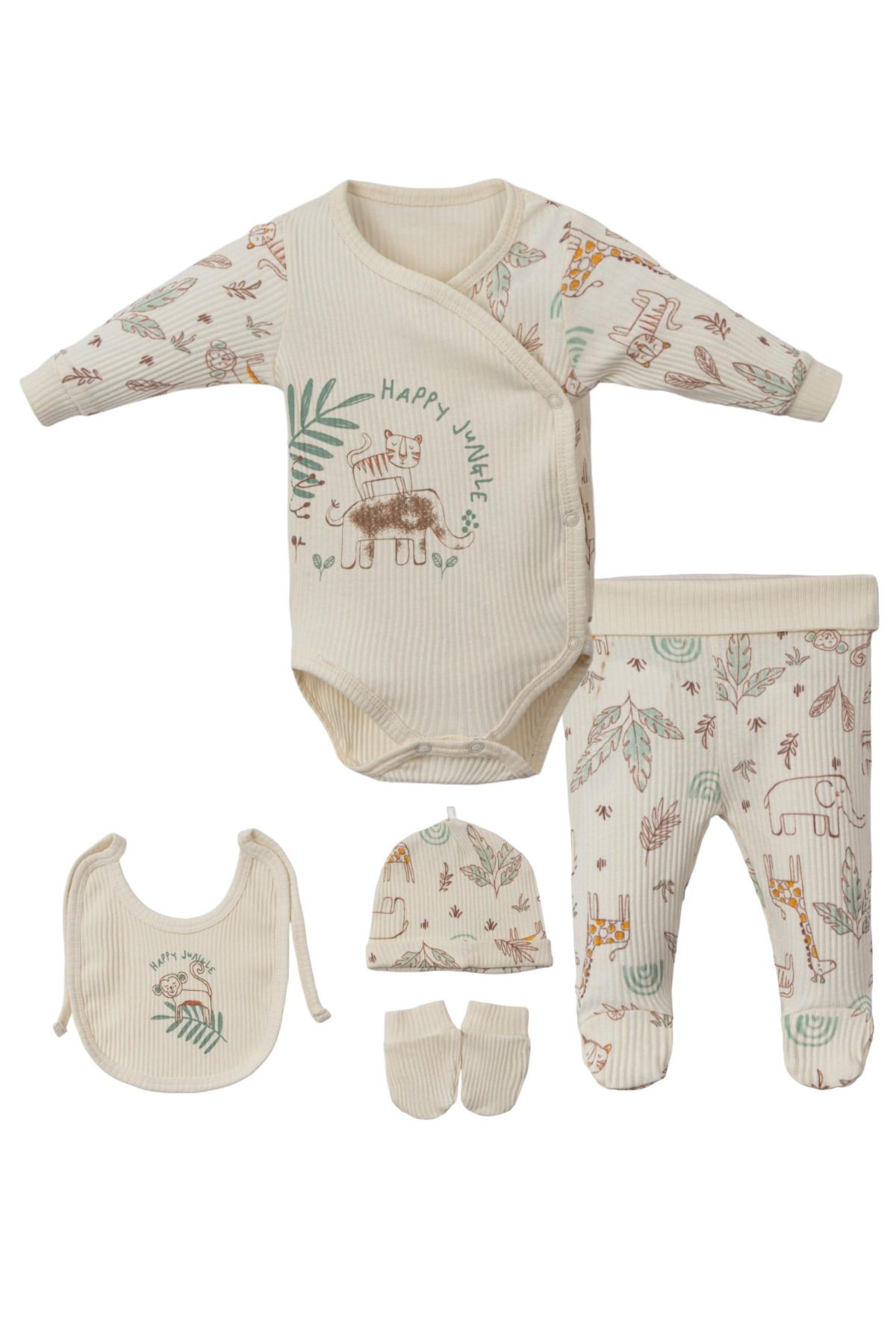 Боди Cherub Baby Kansas Happy Jungle, комплект из 5 предметов, боди для больниц, 100% хлопок 240472